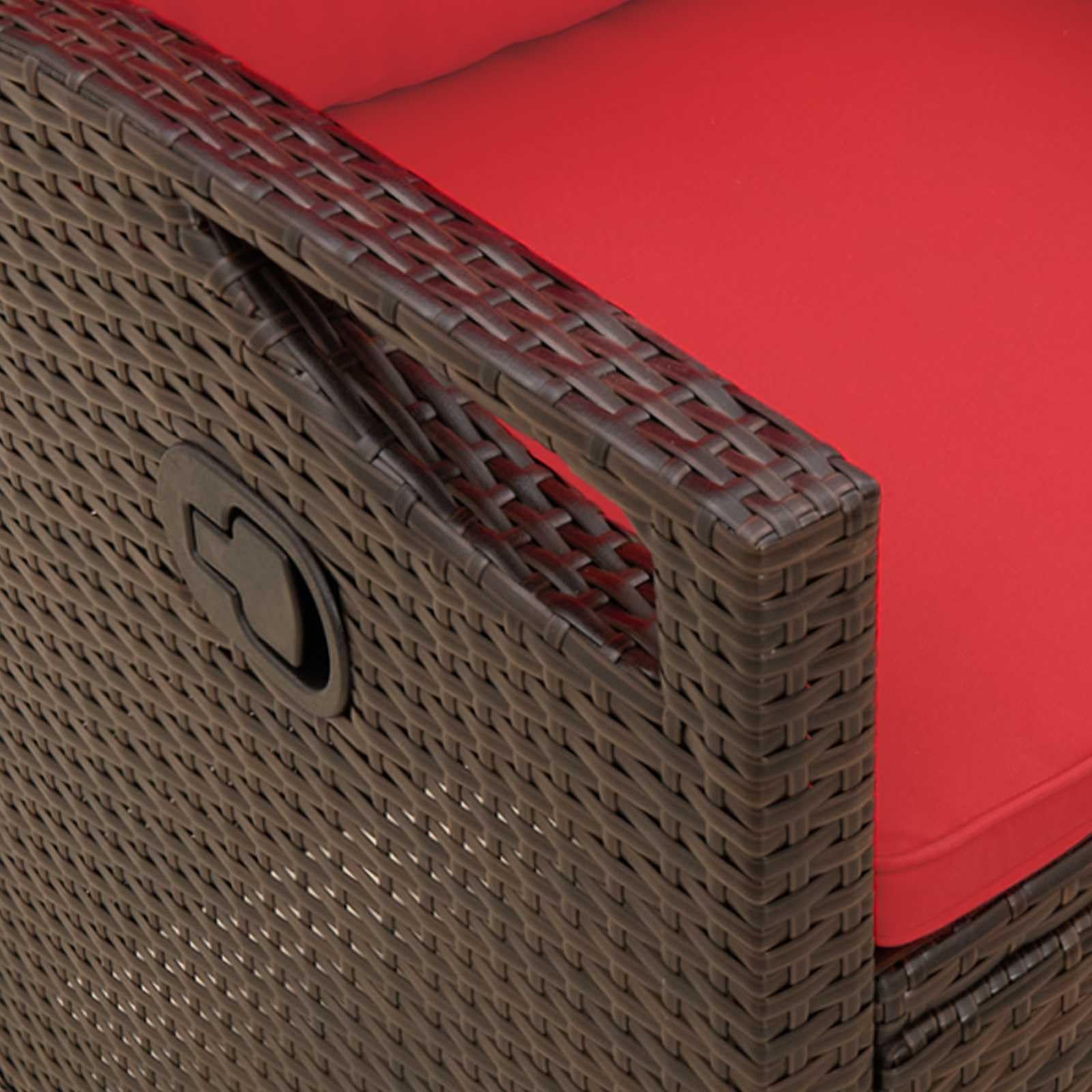 SYDE Banco de Jardín Reclinable Marrón y Rojo 105 x 60 x 112 cm | Acero y Poliéster, Respaldo Ajustable, Reposabrazos Acolchado, para Terraza y Piscina