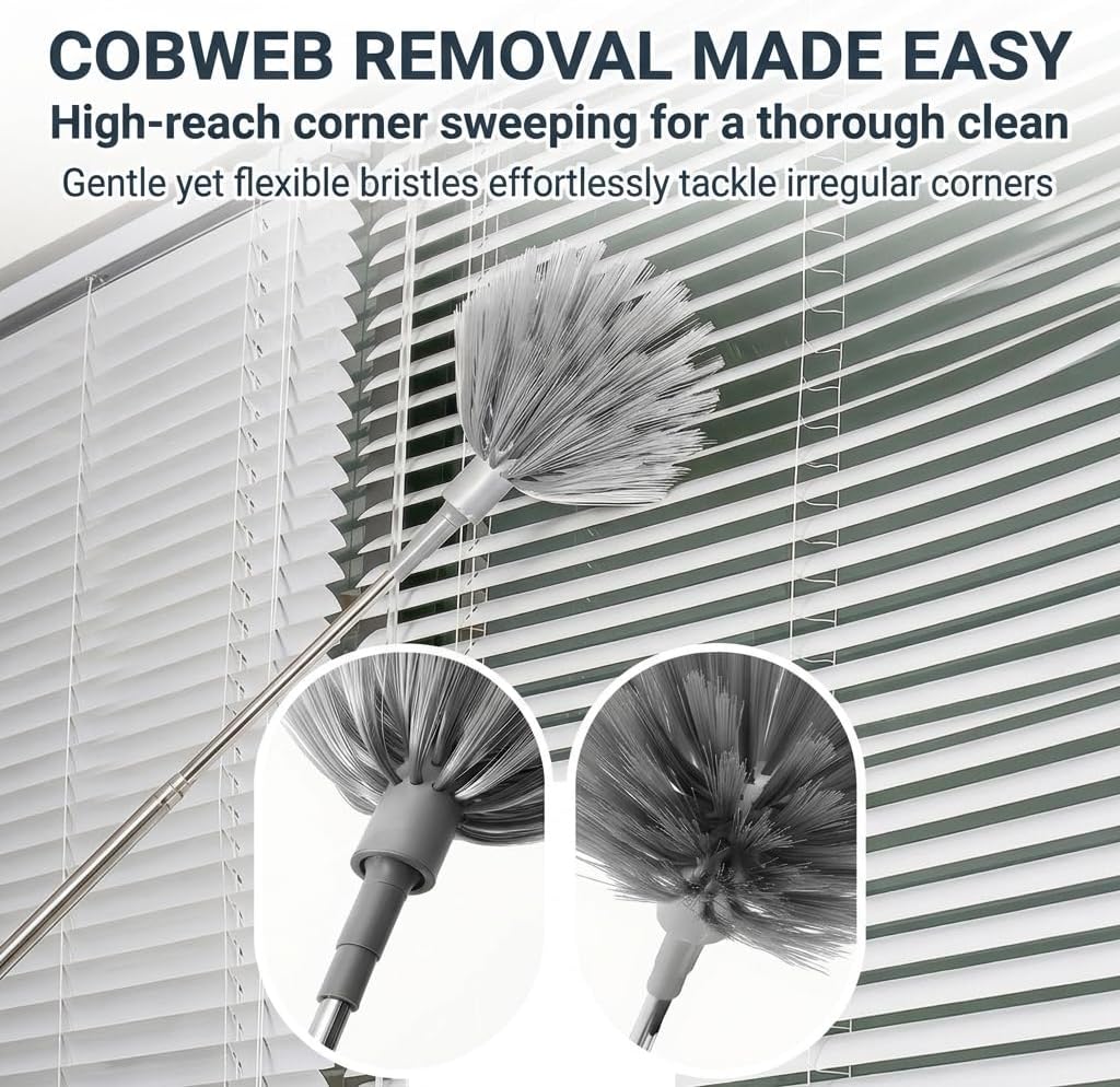 5-in-1 Extendable Microfiber Duster Kit, 100 Inch Long Handle Ceiling Fan Duster with Cobweb Brush, Chenille Head and Crevice Brush, Bendable Washable High Ceiling Cleaner for Blinds Furniture