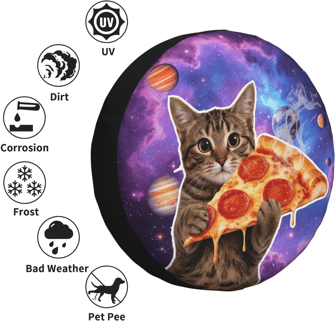 KiuLoam Funny Galaxy Cat Holding Pizza Spare Tire Cover Weatherproof Dust-Proof Universal Sunscreen Wheel Tire Cover Fit for Trailer RV SUV Truck Camper Travel 17 Inch image 5