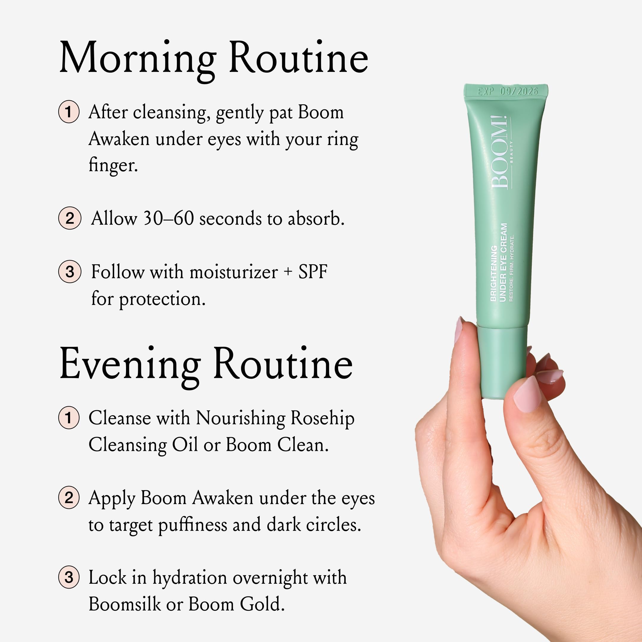 Boom Awaken Cooling Under Eye Cream - Targets Puffiness & Uneven Tone with Vitamin C, Licorice Root, Wild Mint, Green Tea & Hyaluronic Acid - Lightweight, Refreshing, Vegan Formula - 0.5 oz