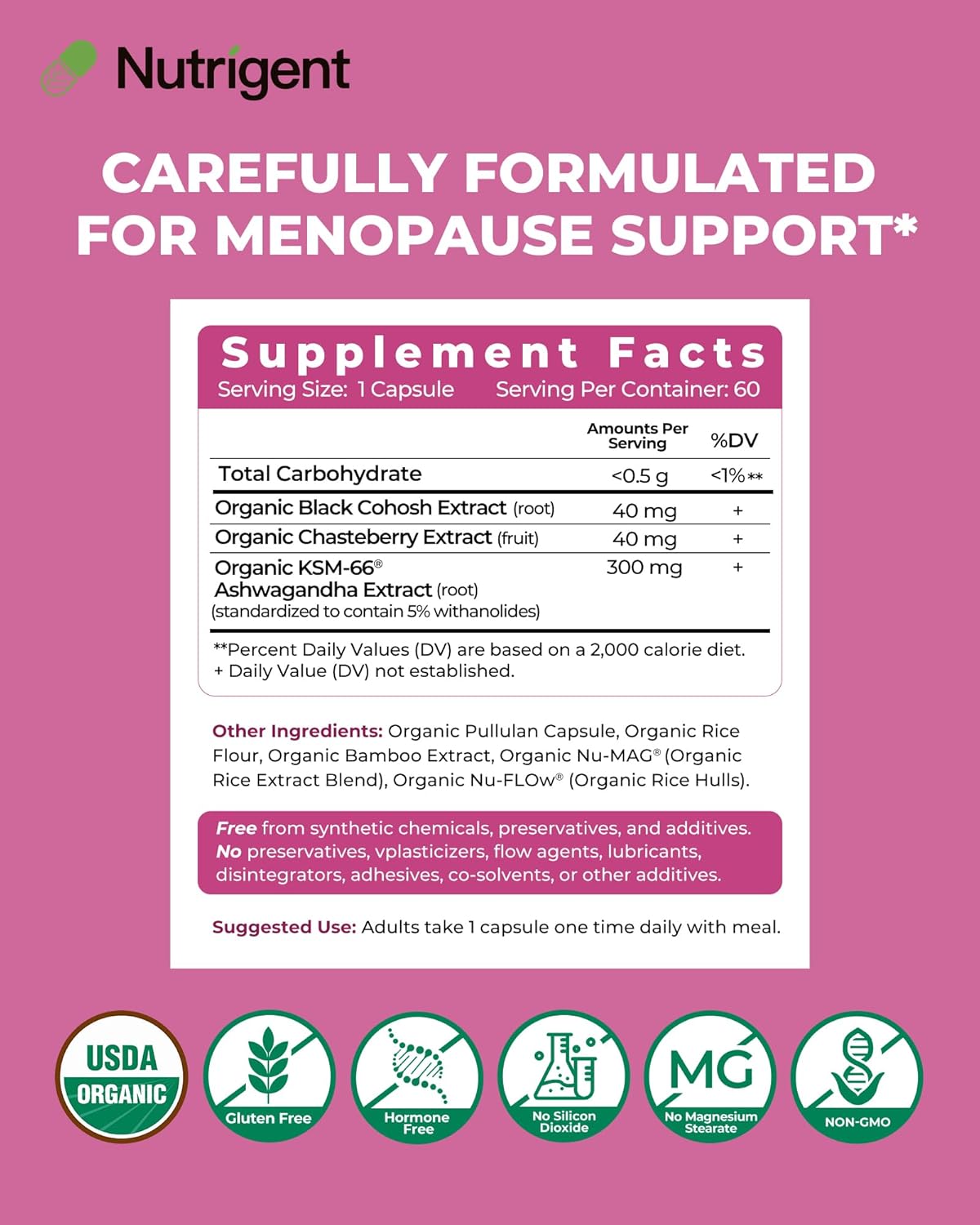USDA Organic KSM-66 Ashwagandha, Vitex Berry & Black Cohosh, Menopause Support Supplement for Women, Natural Relief for Hot Flashes, Night Sweats & Mood Swings, Hormone-Free (60 CT) - Image 4