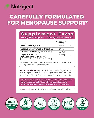 Miniatura 5 de Aceite orgánico de onagra + apoyo para la menopausia para mujeres, suplemento de hierbas orgánico USDA, suplemento de hierbas sin hormonas, alivio