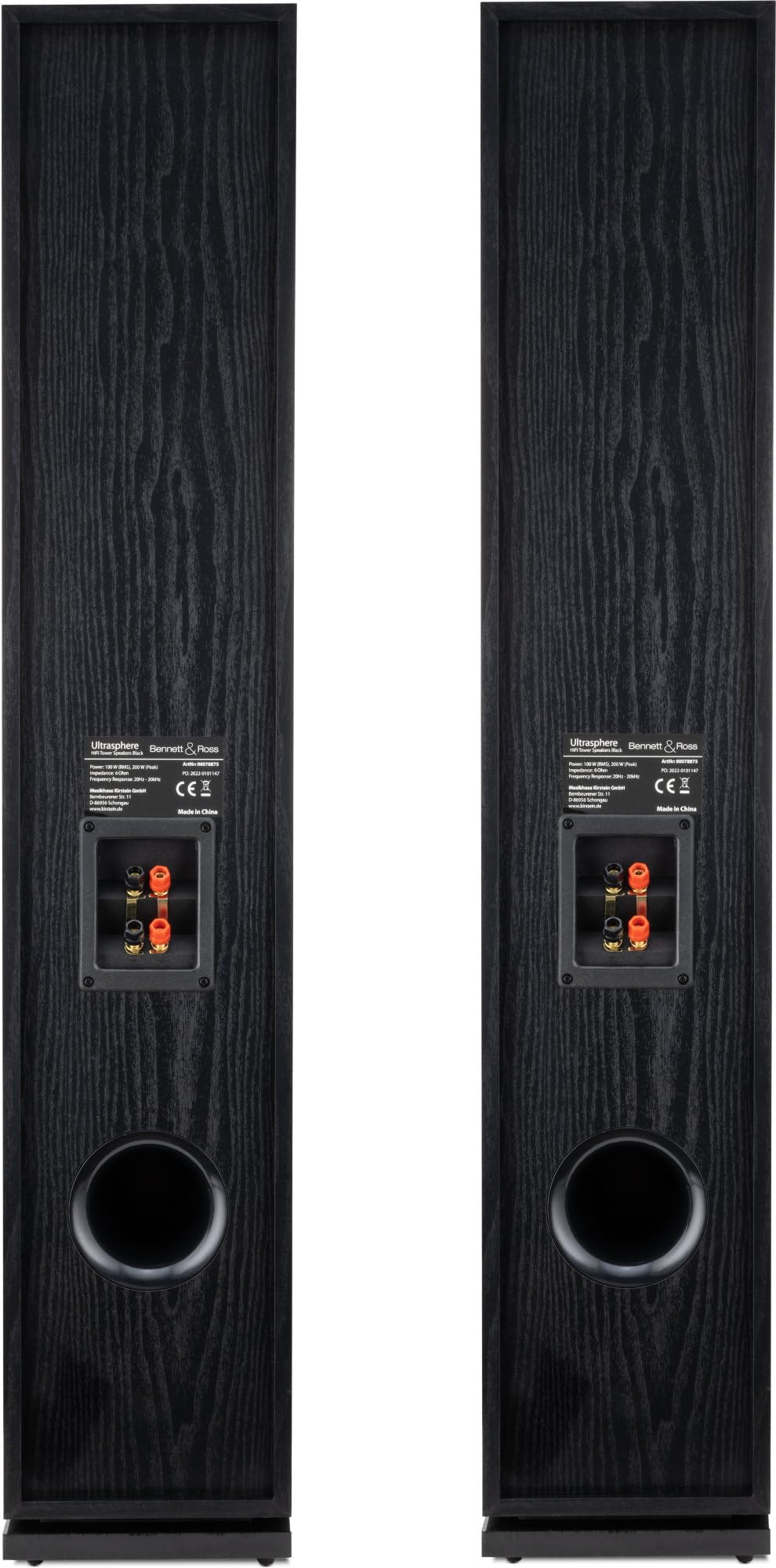 Bennett & Ross Ultrasphere Diffusori A Torre HiFi 3-Vie Coppia - 200W RMS - 2 x 6,5" Woofer - 6,5" Midrange - 1" Tweeter A Cupola In Seta - Costruzione Bass-Reflex - Finitura Effetto Legno - Nero