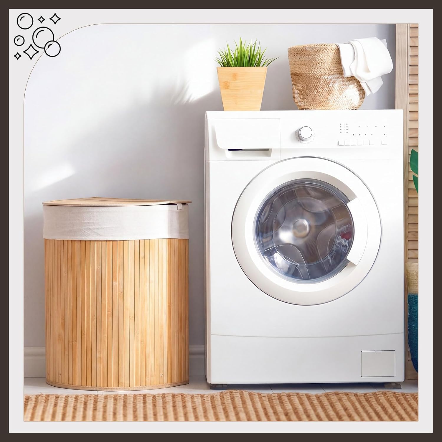 Gueevin Halfmoon Bamboo Laundry Hamper with Lid, Carbon, 24 x 20 x 15 Inch image 3