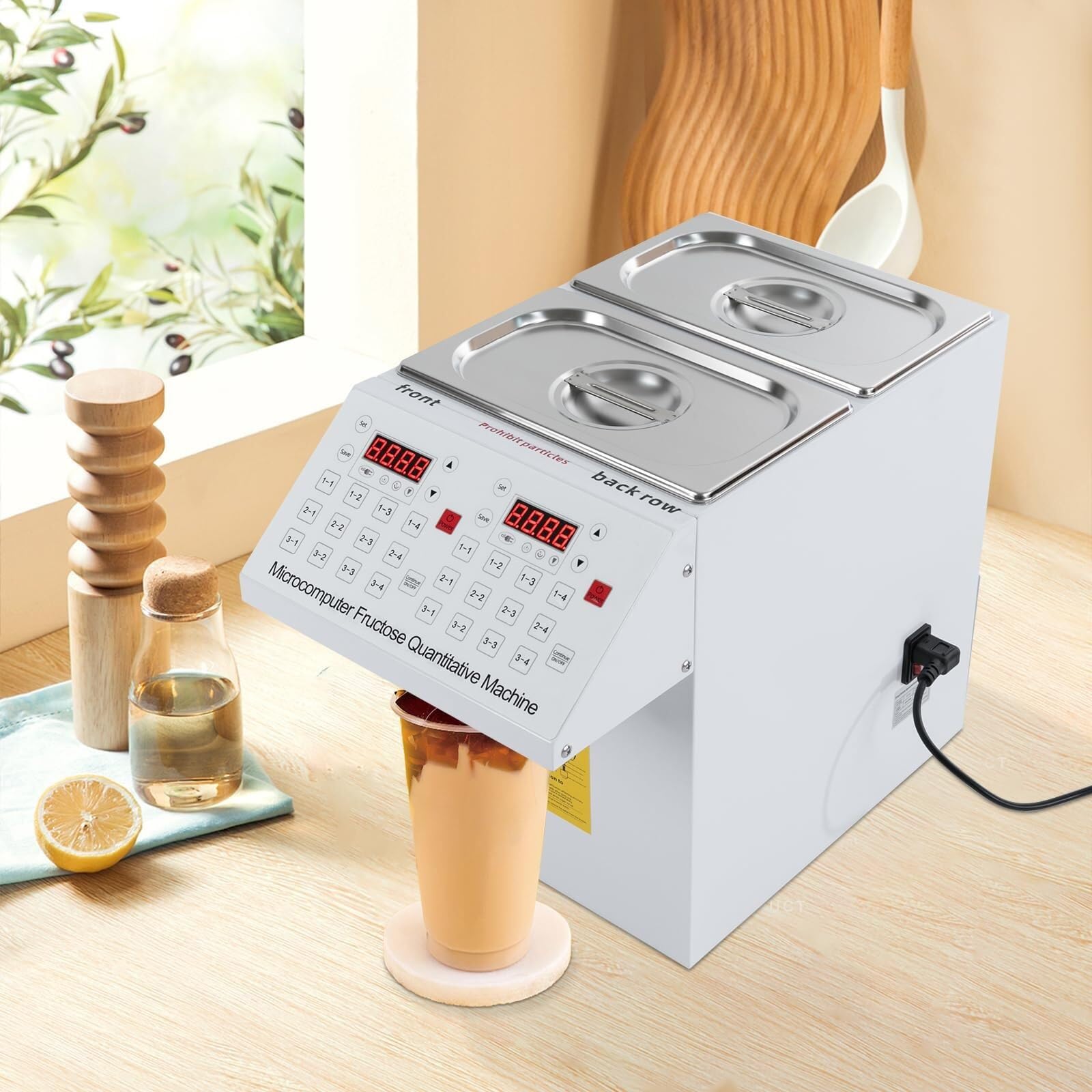 Automatyczna maszyna do ilościowego oznaczania fruktozy, elektryczny dozownik syropu z podwójnym cylindrem o pojemności 10 l, dozownik fruktozy, do sklepów z deserami