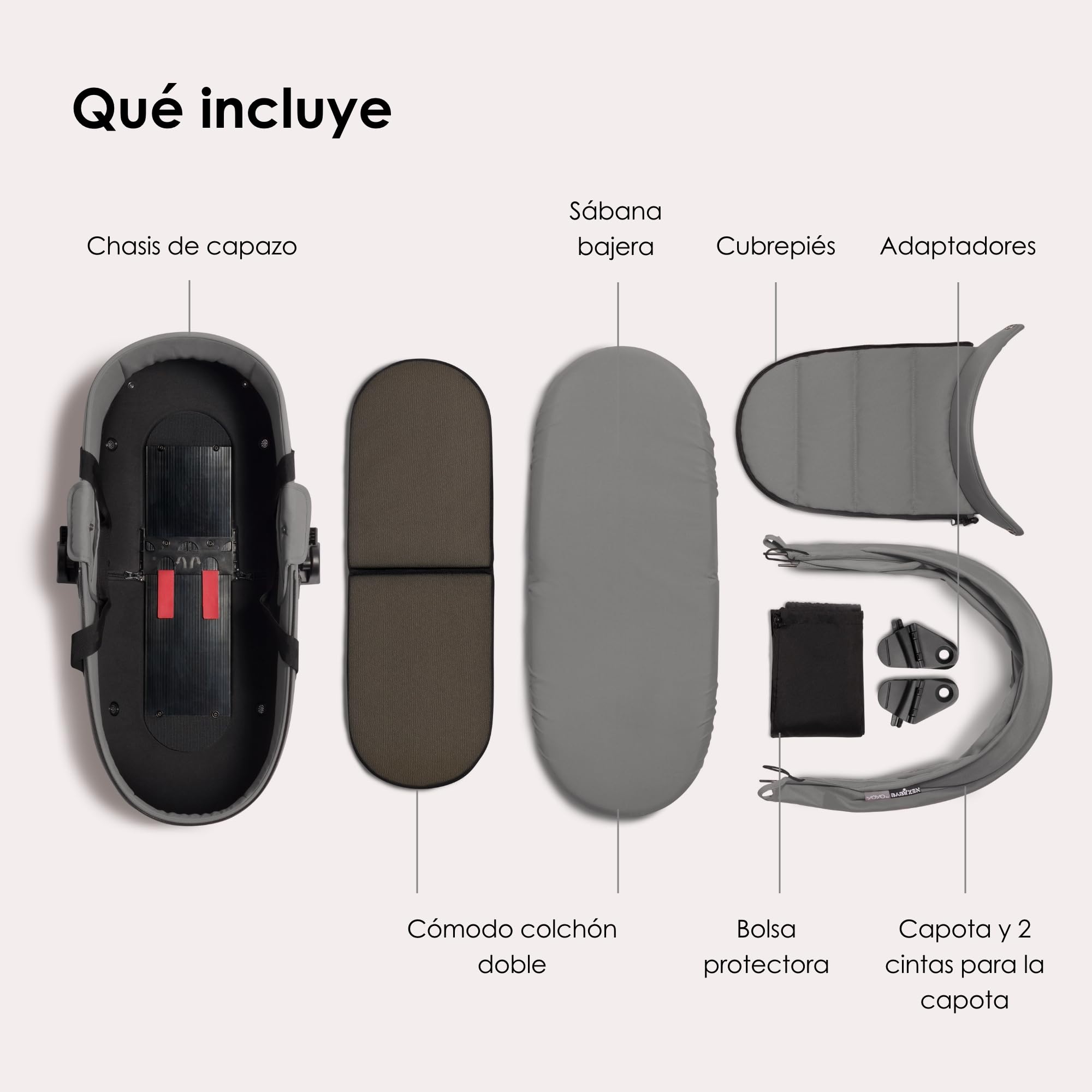 Babyzen YOYO 0+ Capazo, Gris - Incluye colchón Doble, Capota y armazón ventilados - Requiere el chasis YOYO2 (Se Vende por Separado)