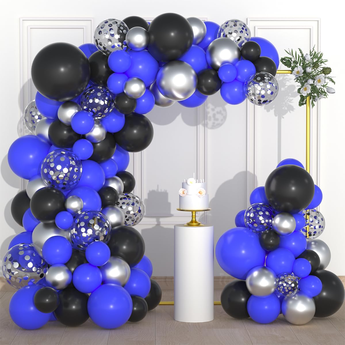 Royal Blue, Black, Metallic Silver Balloons Set - 122PCS Royal Blue and Black Balloons Arch Garland for Video Gaming Boy Birthday Men 30th 40th 50th