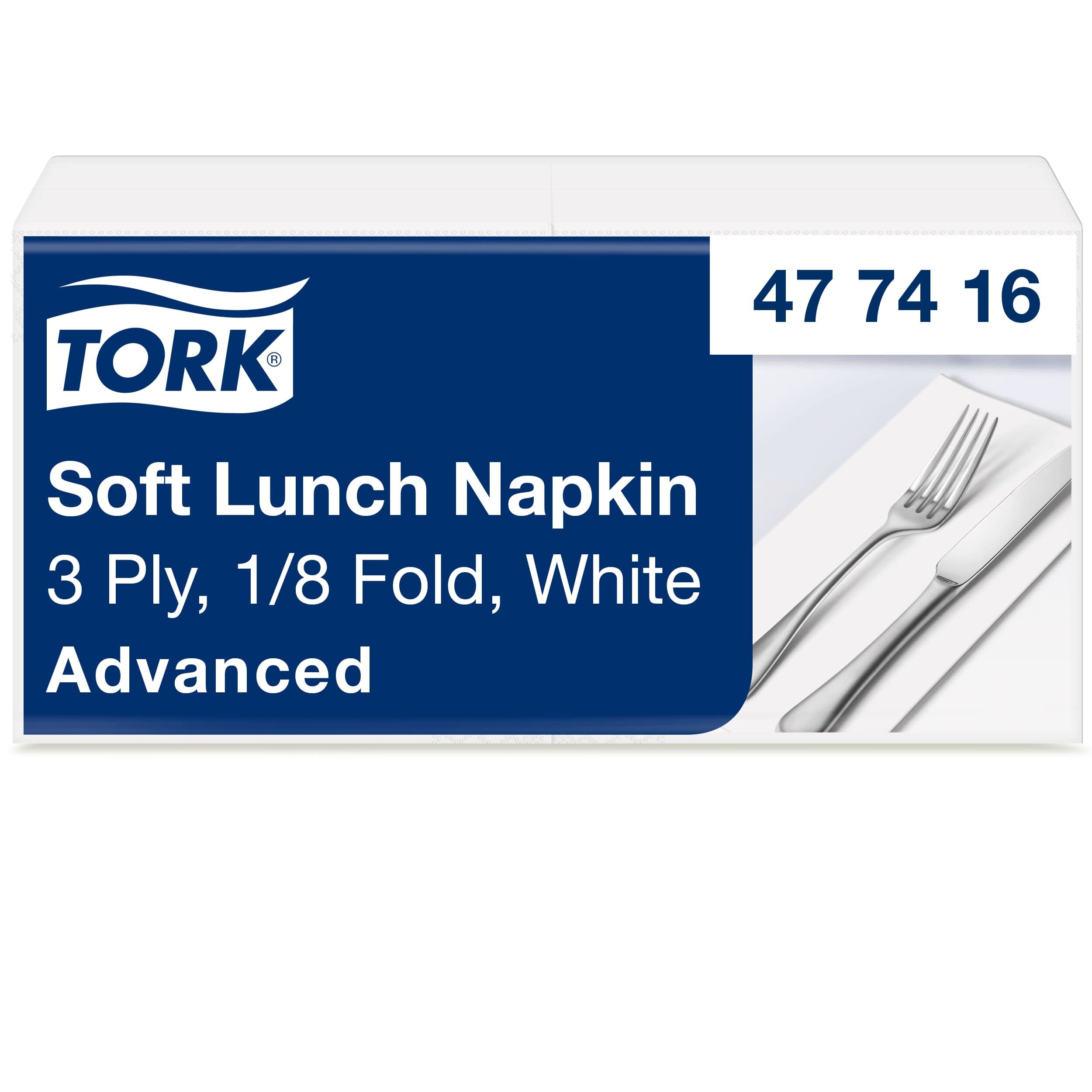 Tork White Soft Lunch Napkin, 1/8 Fold 3-ply, 33 cm x 33 cm, 150 napkins, 477416