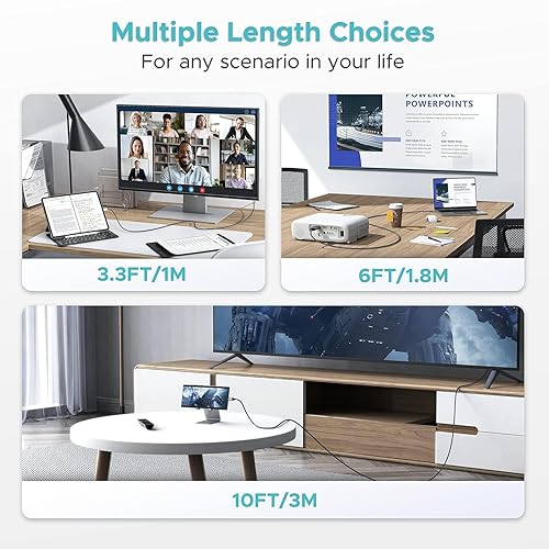 Miniatura 9 de Cable USB C a HDMI 4K, WARRKY trenzado, de alta velocidad Thunderbolt 3 a HDMI adaptador compatible para iPad nuevo, MacBook ProAir, iMac, Galaxy