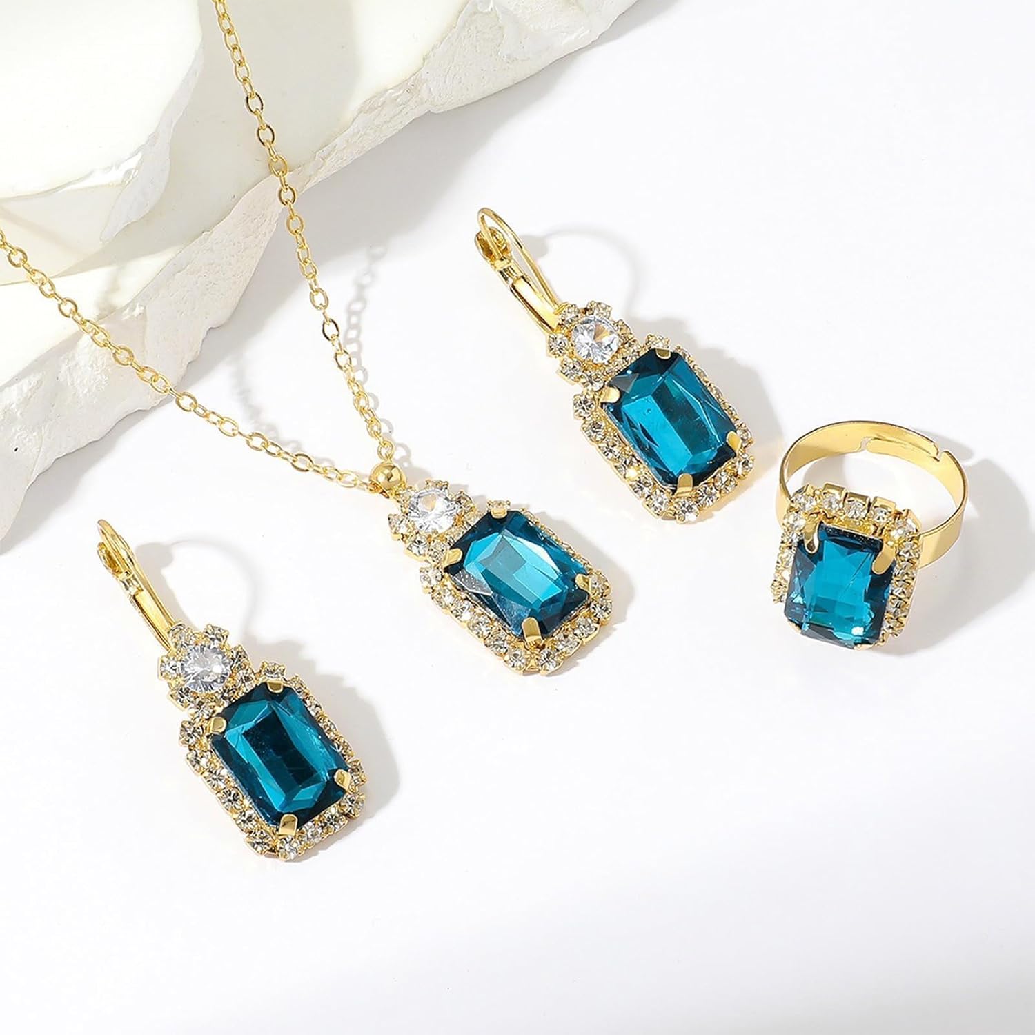 Harry and Henry Blue Jewelry Sets for Women Rhinestone Necklace Earrings Set for Wedding Jewelry Sets Statement Necklace for Brides Wedding Dangle Earrings - Image 7