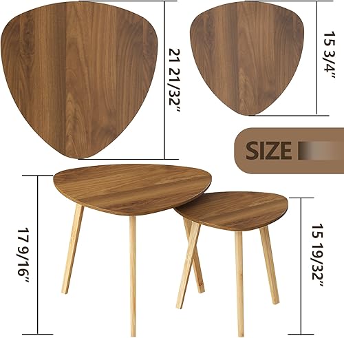 Miniatura 25 de BAMEOS Mesa auxiliar triangular anidable de bambú, juego de 2 mesas auxiliares modernas minimalistas para sala de estar, balcón en blanco y gris