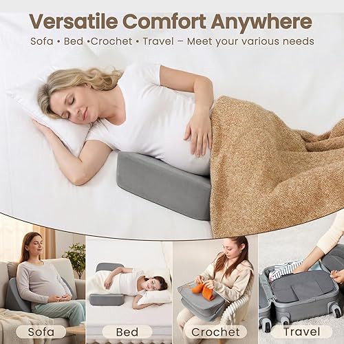 Miniatura 8 de Almohada de embarazo ajustable de 30° – Almohada de maternidad portátil de viaje con funda lavable, alivio de espalda, presión abdominal y cadera,