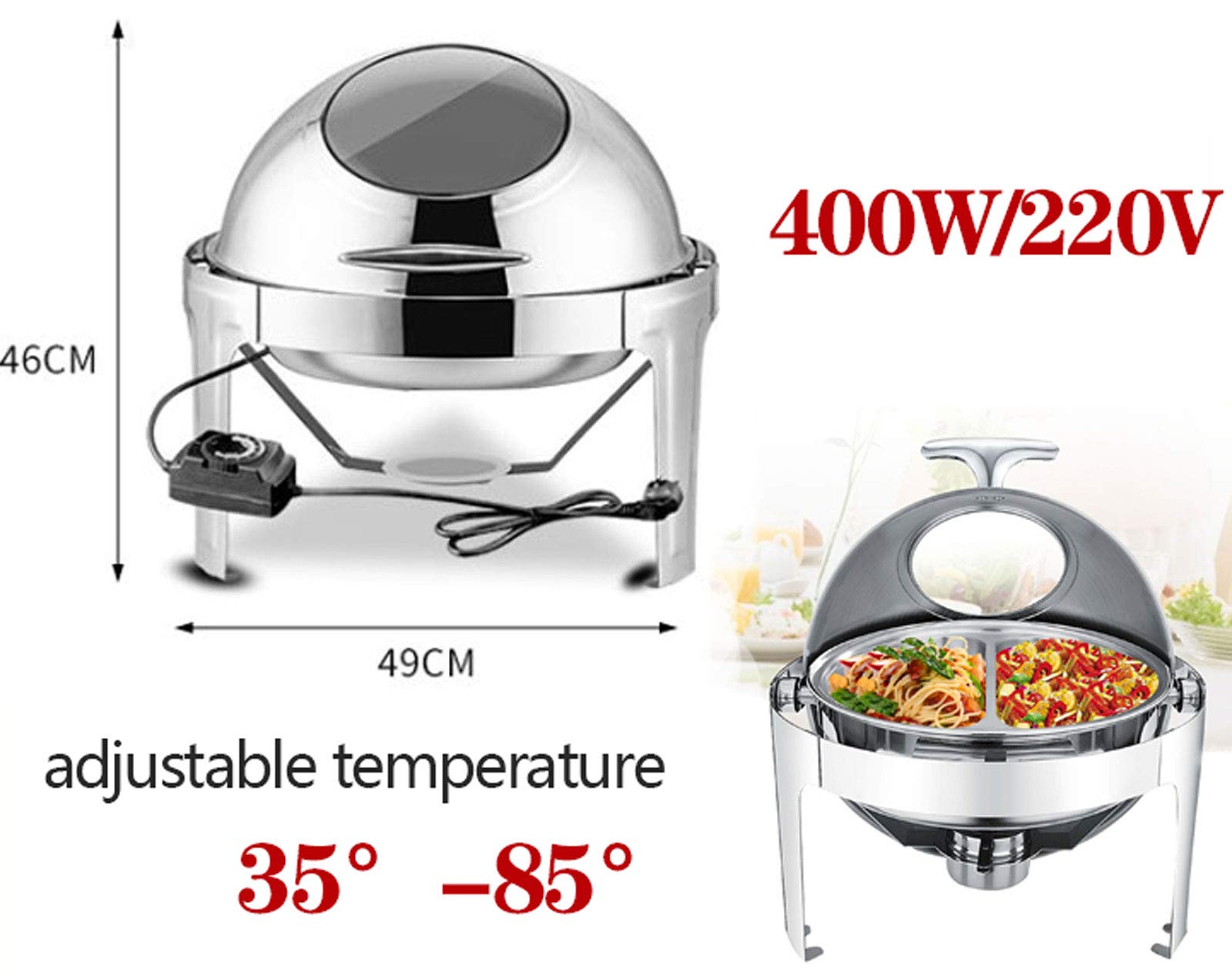 Calentador de Comida Electrico, Catering Chafing Dish Calentador para Buffet, 6L Calienta Platos Bandeja de Calentamiento para Bodas o Fiestas Buffet