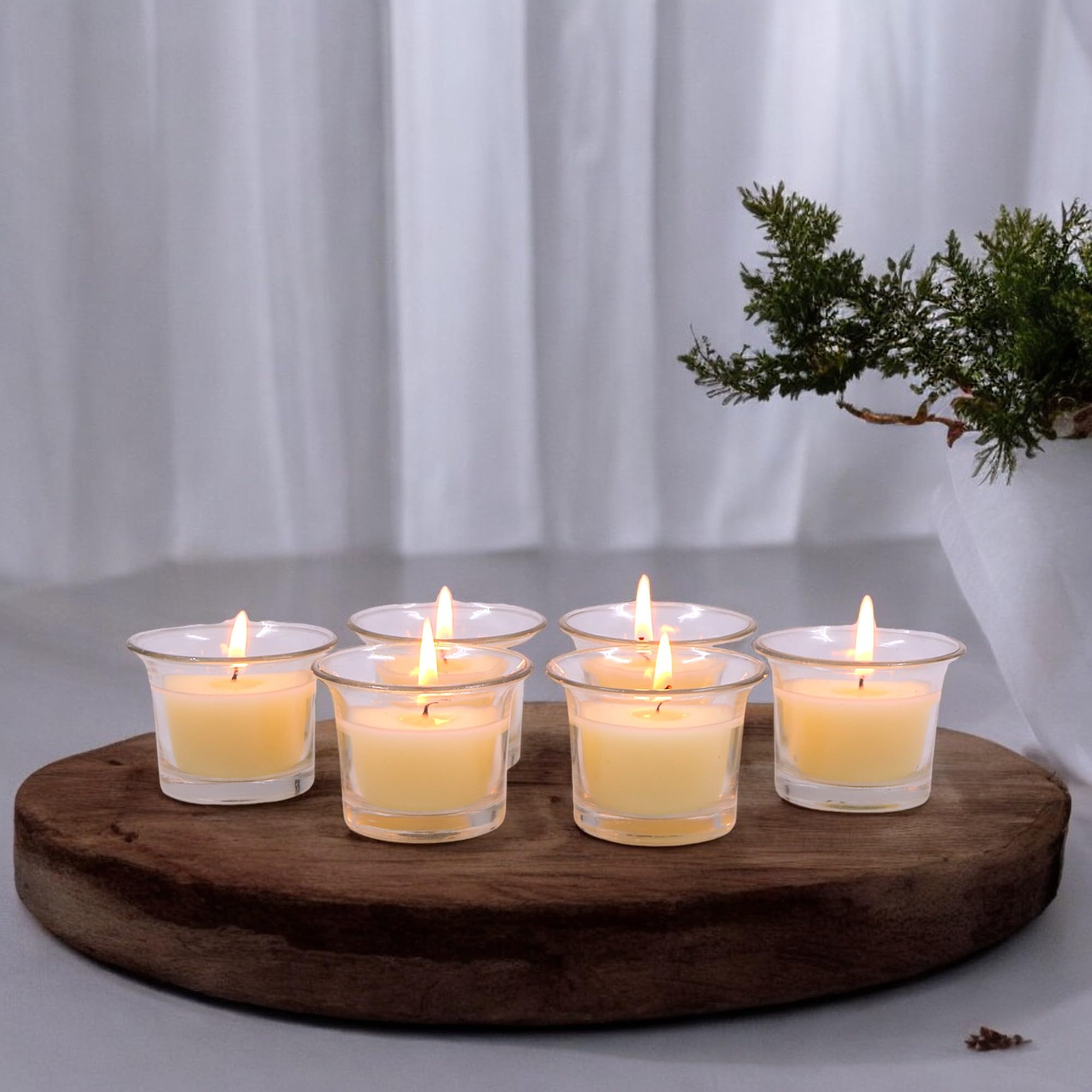 HOSLEY Sweet Pea Jasmine Fragrance Votive Clear Glass Filled Candles|Scented White Candles Perfect for Home Decor Lighting|Burn Time 9 Hours Each|4.5 cm Diameter|Pack of 6|4.5 cm Long Each-image-10