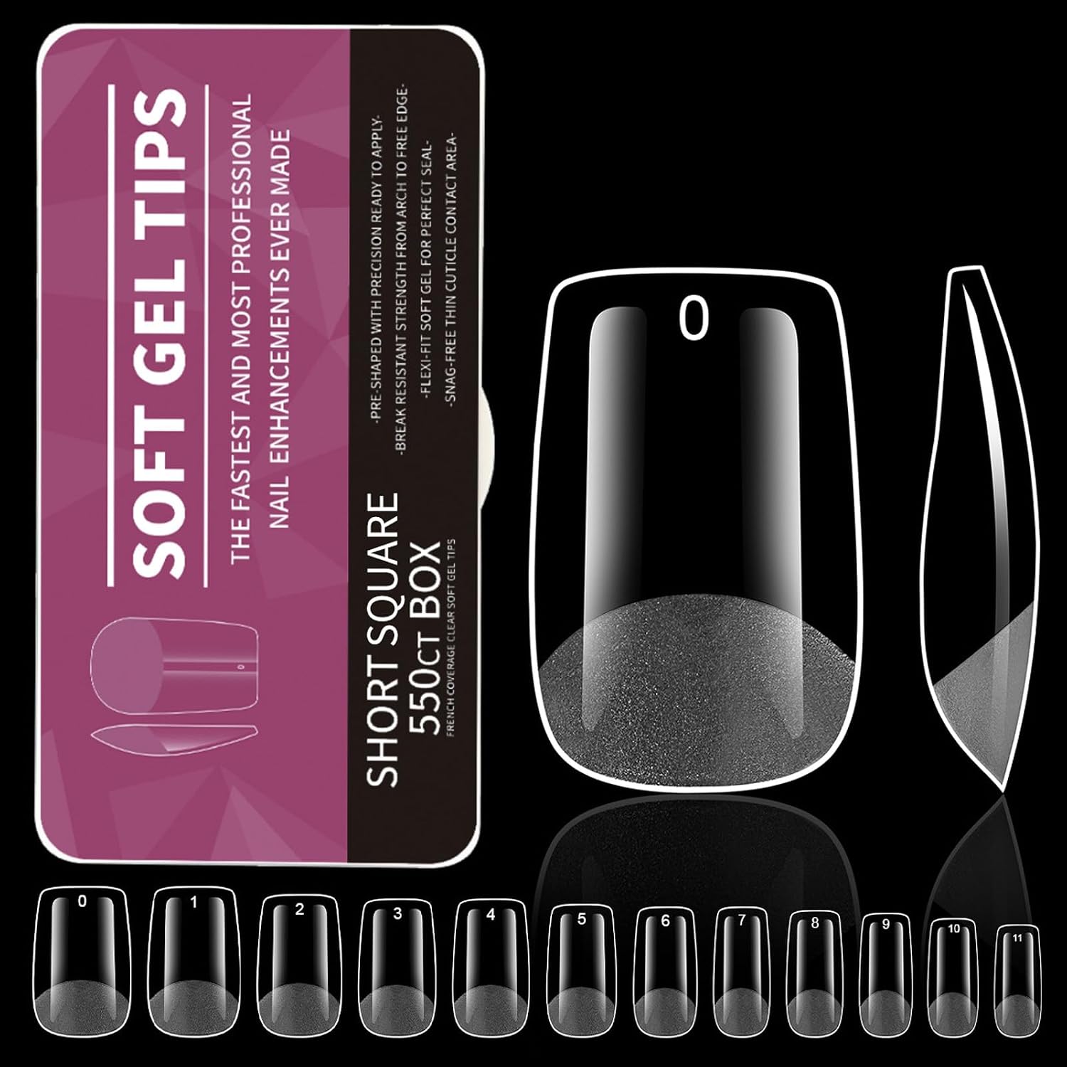Almond Shape Gel Nails Tips 550PCS, Soft Acrylic Press, A