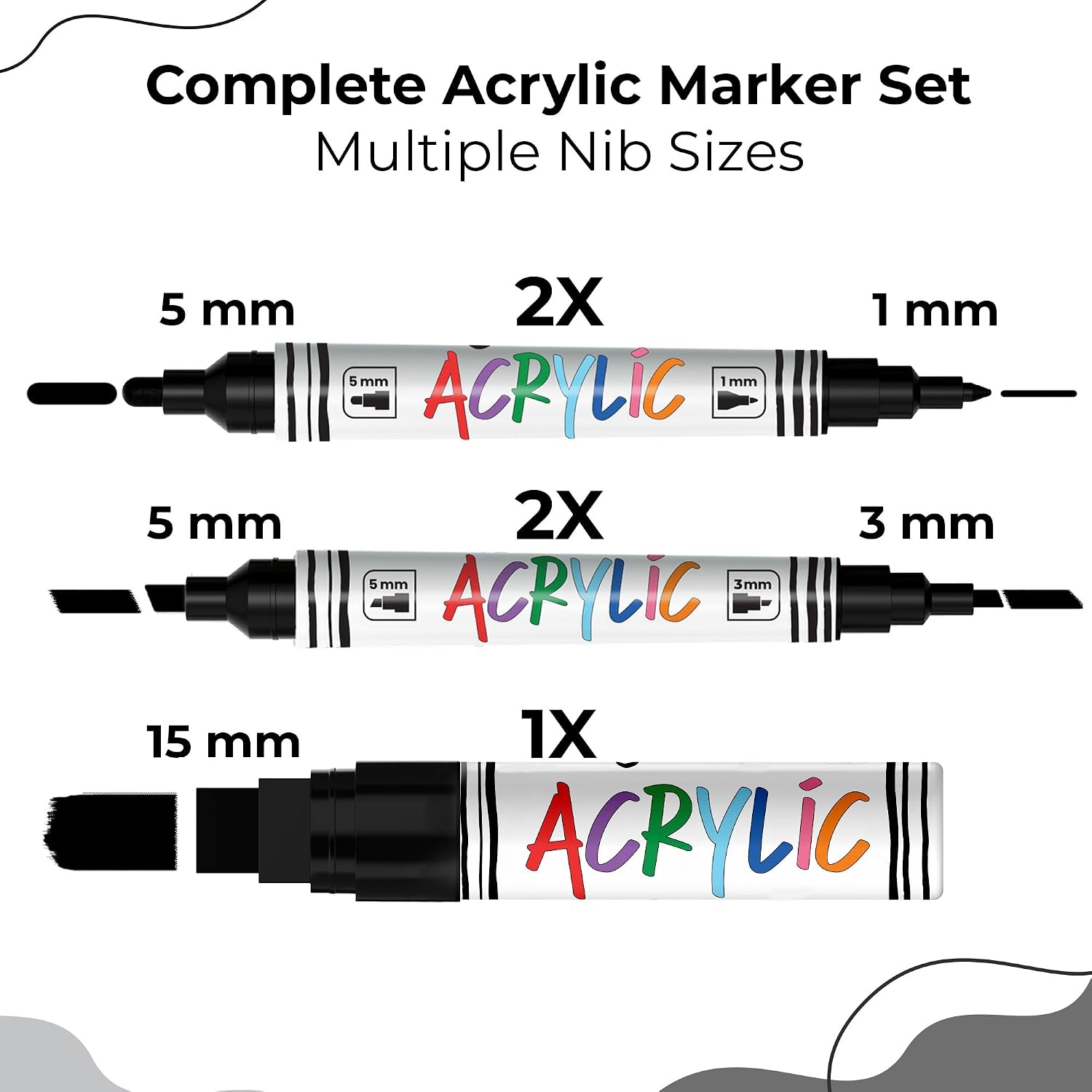 Chalkola 5 Acrylic Black Paint Pen Kit — 4 Dual-Tip + 1 Jumbo 15 mm for Bold Let