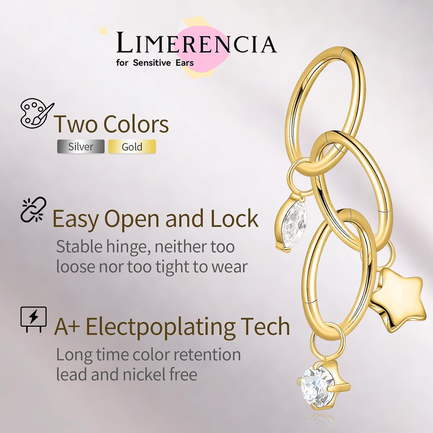 Limerencia Titanium Dangle Huggie Hoops Implant Grade Rook Earrings | Available in 6mm & 8mm 16/18 Gauge Fits Helix Conch Daith Piercings Stacking Jewelry for Sensitive Ears Women and Men