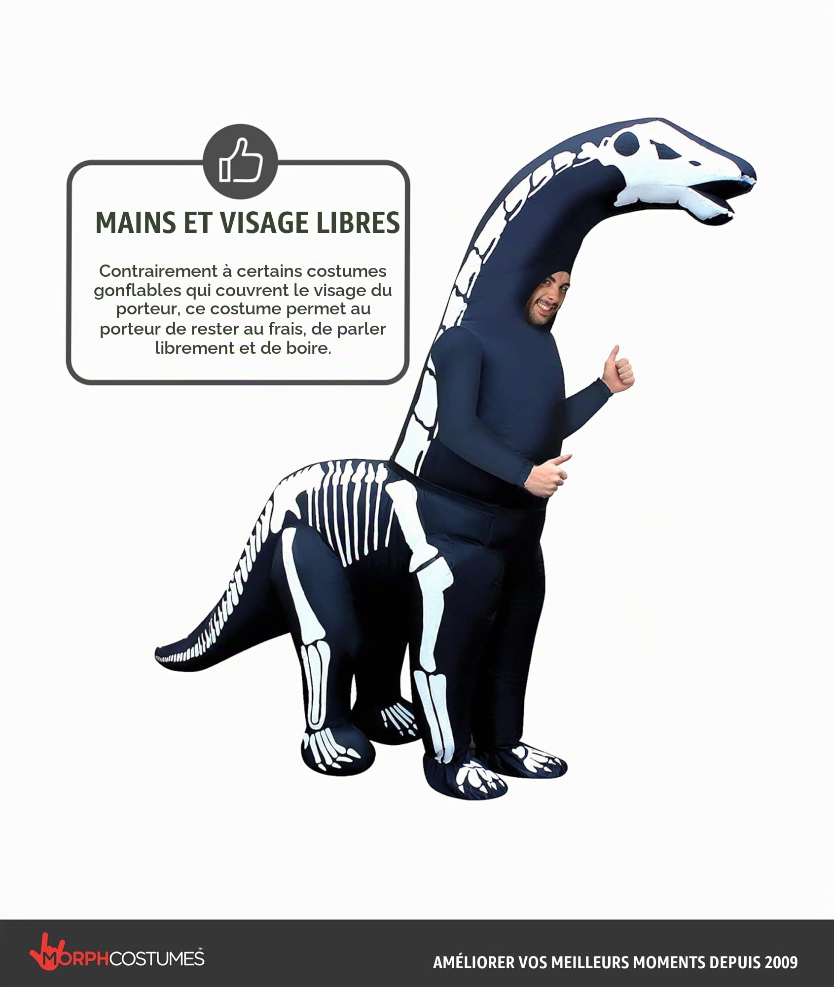 Morph Deguisement Gonflable Dinosaure Adulte, Costume Halloween Noir