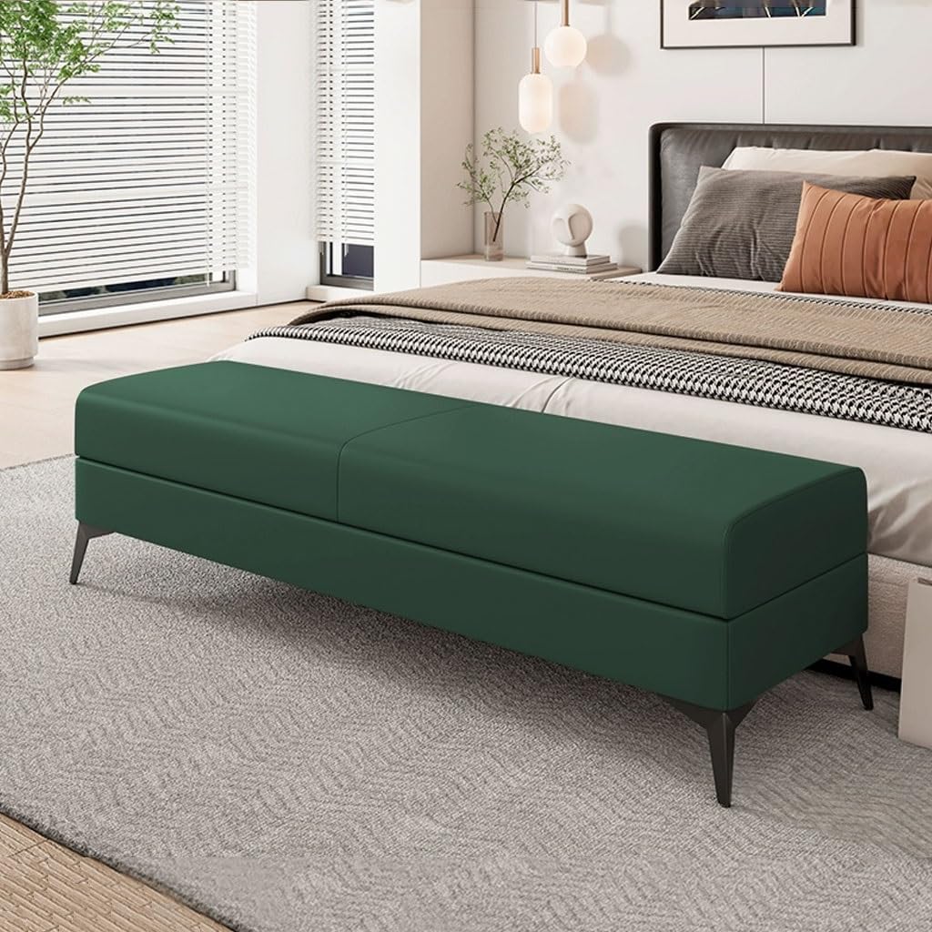 Pouf extra large vert foncé avec rangement – Tabouret repose-pieds de 80 cm pour chambre à coucher, salon, couloir – Meubles élégants et fonctionnels pour décoration d'intérieur