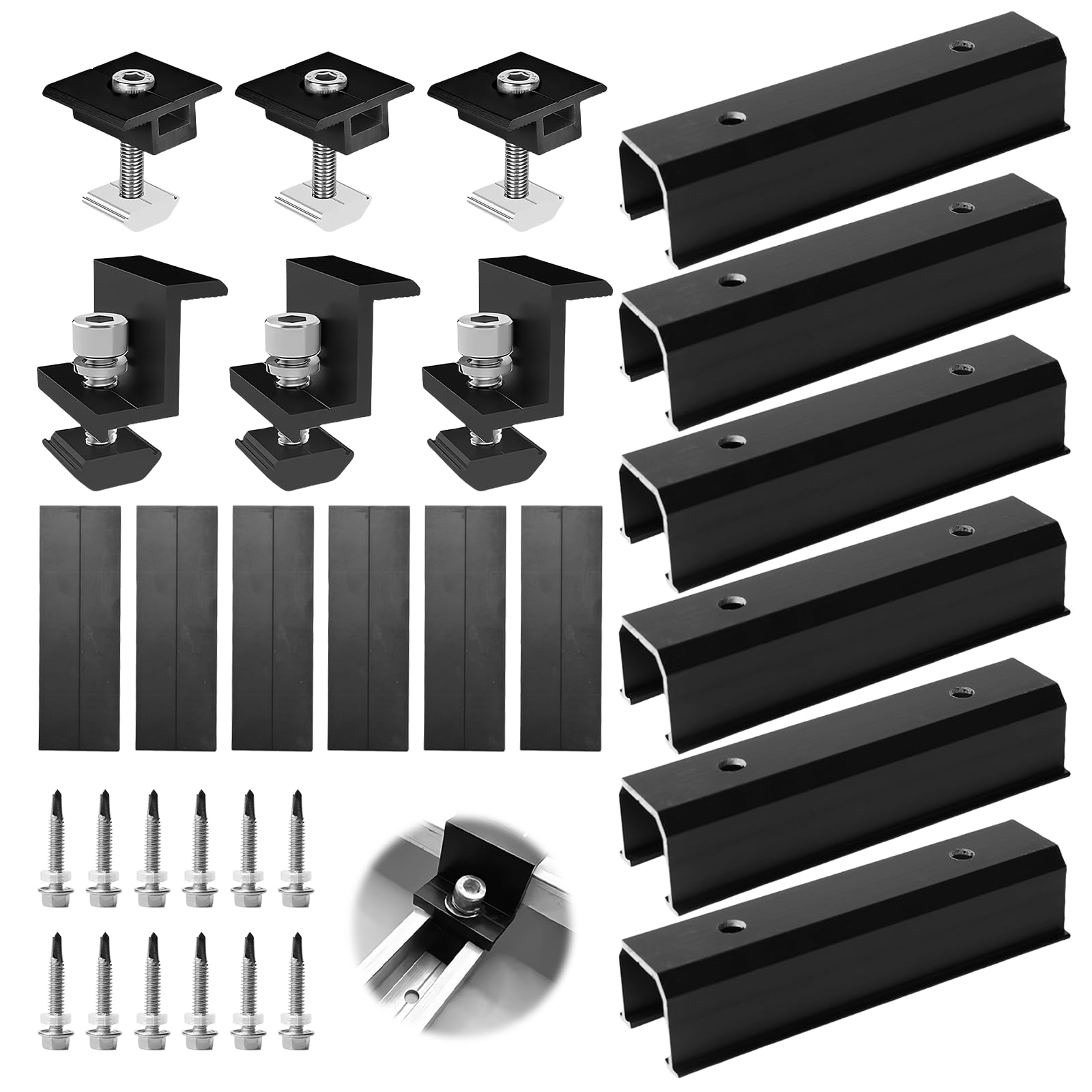 Support Panneau Solaire, Support Panneau Solaire Sol, Rail Panneau Solaire, Kit de Support de Panneau Solaire 12 cm Et Accessoires Noir Réglable de 30 à 35 Mm, Support Pour Panneaux Solaires
