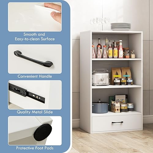 Miniatura 7 de GOFLAME Estantería de 4 niveles con cajón de almacenamiento, moderna estantería alta con 3 estantes abiertos, estantería de almacenamiento