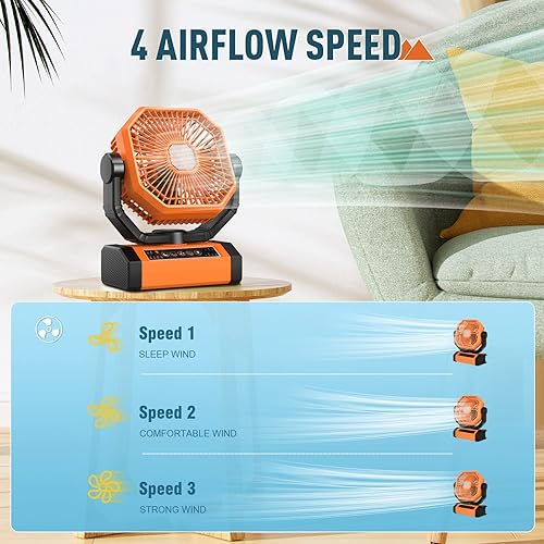 Miniatura 4 de Ventilador de camping portátil con luz LED, ventilador de batería de 20000 mAh, ventilador de batería oscilante automático con control remoto para