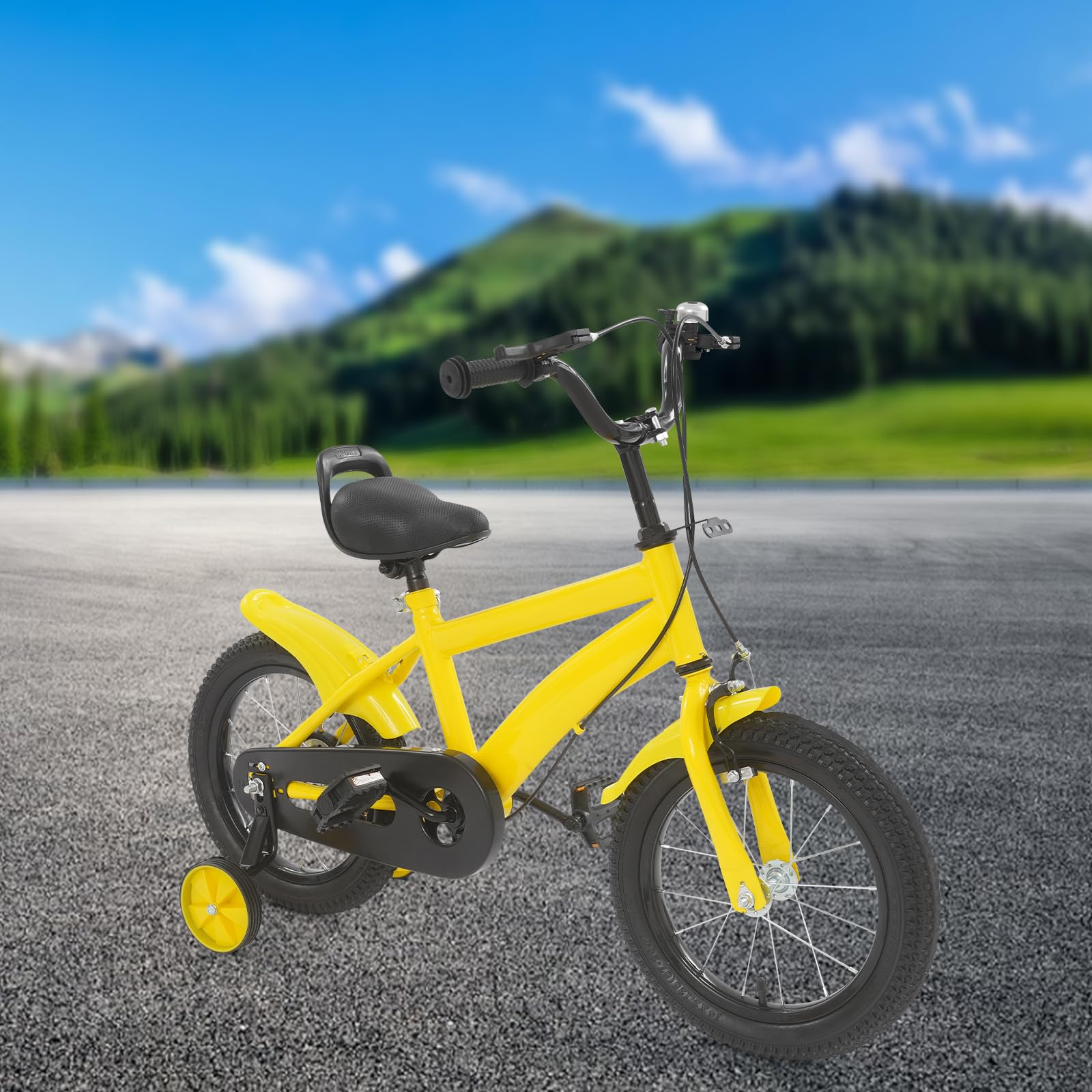 14 Zoll Kinderfahrrad, Blau Kinderfahrräder, Höhenverstellba Kinderrad mit Stützrädern, Freistehend Upgraded Kinder Fahrrad, Fahrrad für Jungen und Mädchen, für Anfänger