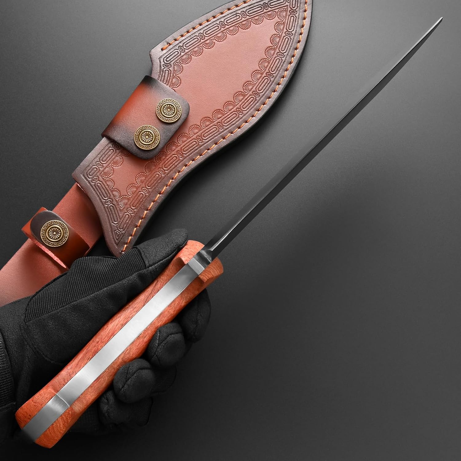 Gtkii GTK47 Fixed Blade Knife 1CM Thick DC53 Steel Blade Full Tang Rosewood Handle Heavy Duty Fix Knifes for Camping Bushcraft(Silver)