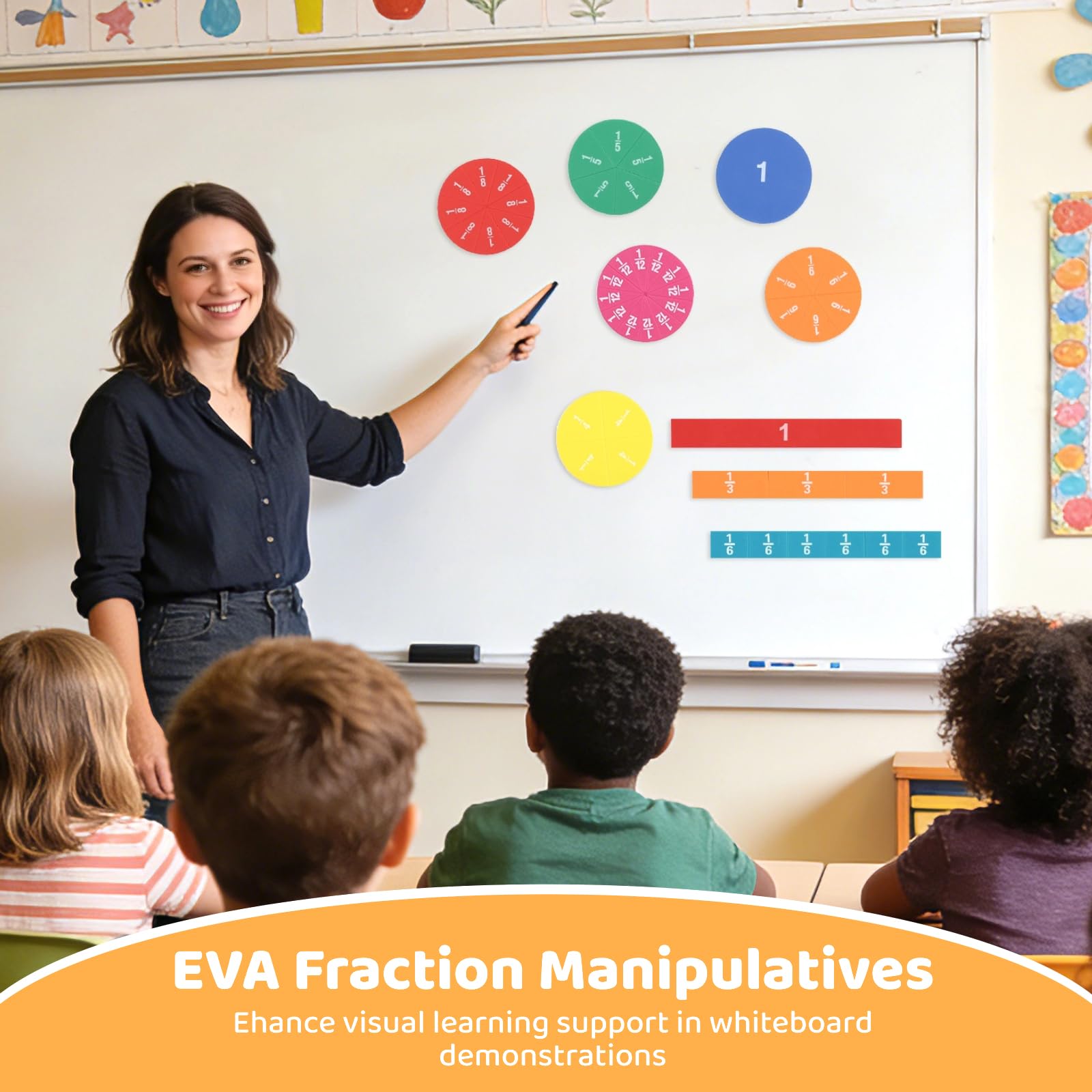 Manipulativos de fracciones de arco iris EVA, 12 juegos con azulejos y círculos, herramienta visual para cobertura de 1/1 a 1/12