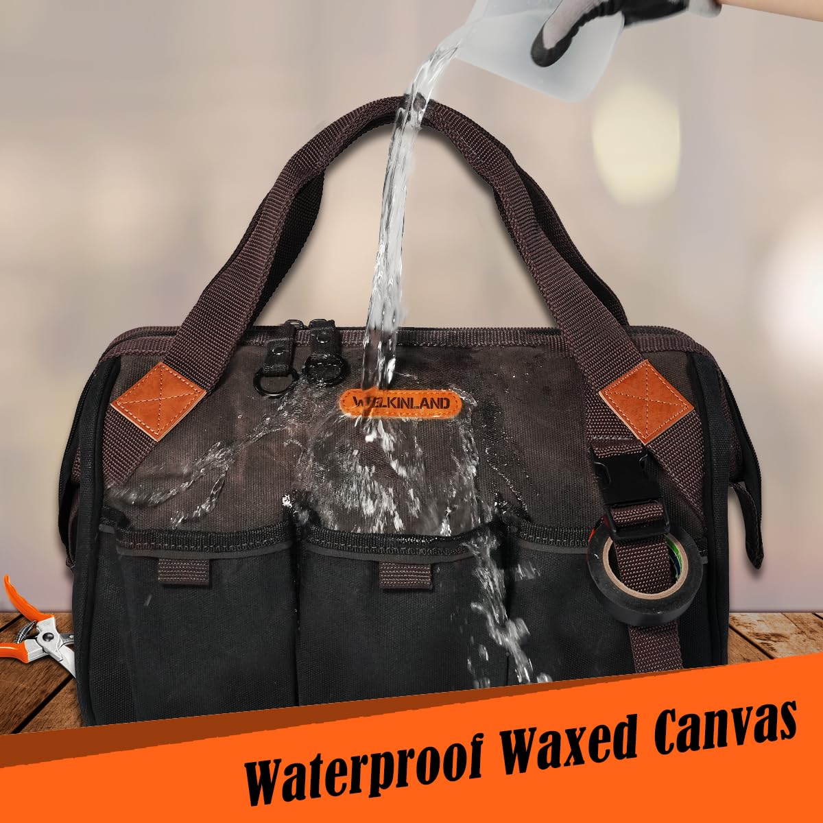 WELKINLAND Bolsa de herramientas de electricista de 18 bolsillos, bolsas de herramientas de fontanero resistentes de 14 pulgadas, bolsas de herramientas de lona encerada, bolsas de herramientas de