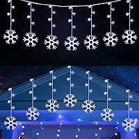 Vista 2 de Minetom Luces de carámbano de copo de nieve de Navidad para exteriores, enchufables, 7 pies, 70 gotas, 70 luces LED de copo de nieve, conectables