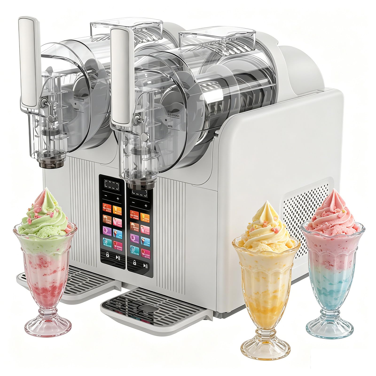 BANGBANGJI Dual Tank 2x2L Slushie Machine, Commercial Slushy Maker with 7 Presets Programs, LED Display, Self Cleaning & Adjustable Temperature, for Margaritas, Frappés, Milkshake White