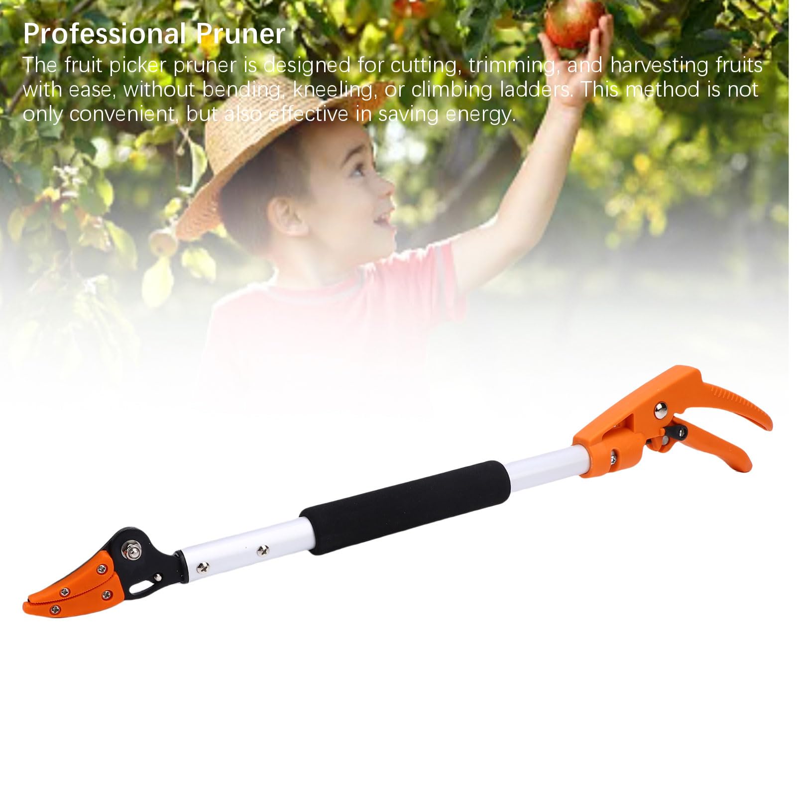 Tijeras profesionales para recolectar frutas de 2 pies, diseño ergonómico, ideal para cosechar fácilmente en huertos, aleación de aluminio, 1 pieza