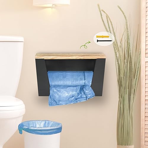 Miniatura 6 de Ruthynow Soporte de madera extra grande para bolsas de basura con tapa, dispensador de bolsas de basura montado en la pared con asas, organizador de