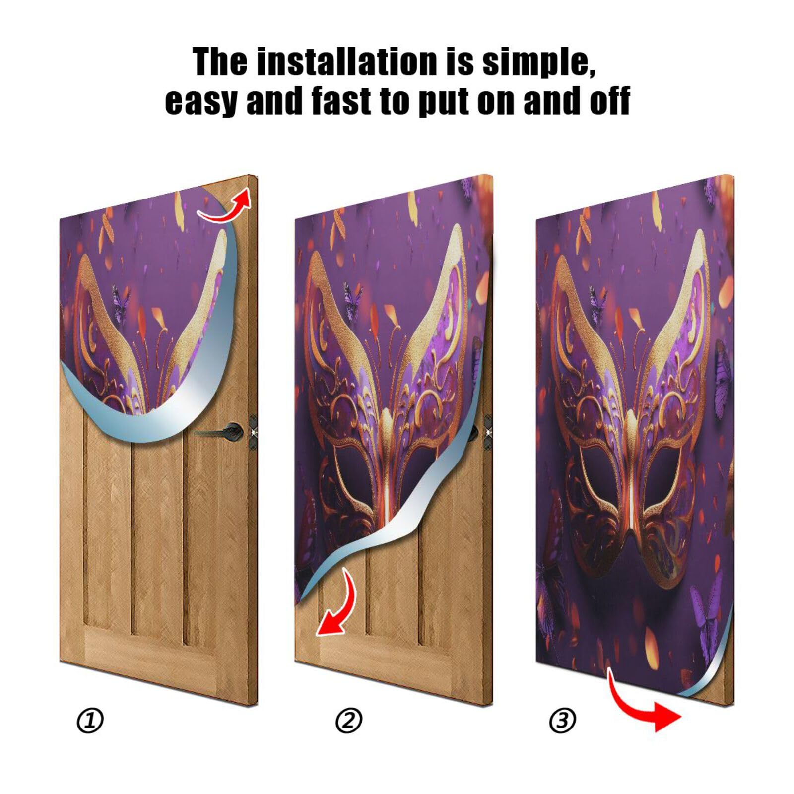 FLildon Masquerade Mask Mardi Gras Door Cover Decoration, Party Accessory Porch Decor for Festive Ornament Room Door Covers 32 x 79 Inch