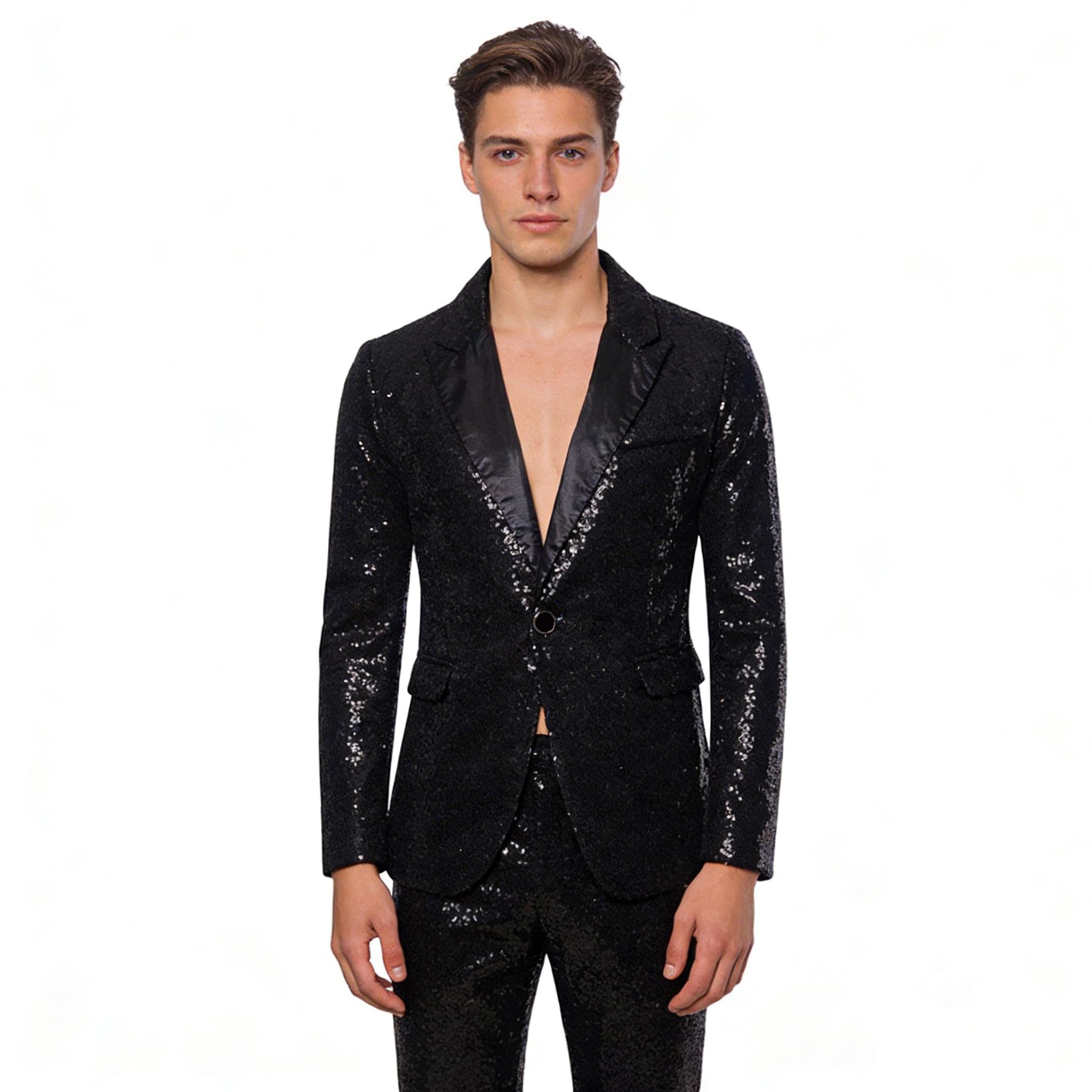 Herren Pailletten Blazer Glitzer Sakko Klassisch Anzug Jackett Slim Fit Mantel Große Größen Herrenanzug EIN Knöpfe Anzugjacke Herrenjacke Performance-Kostüm Karneval Party Bühnenkleid Hochzeitsanzug