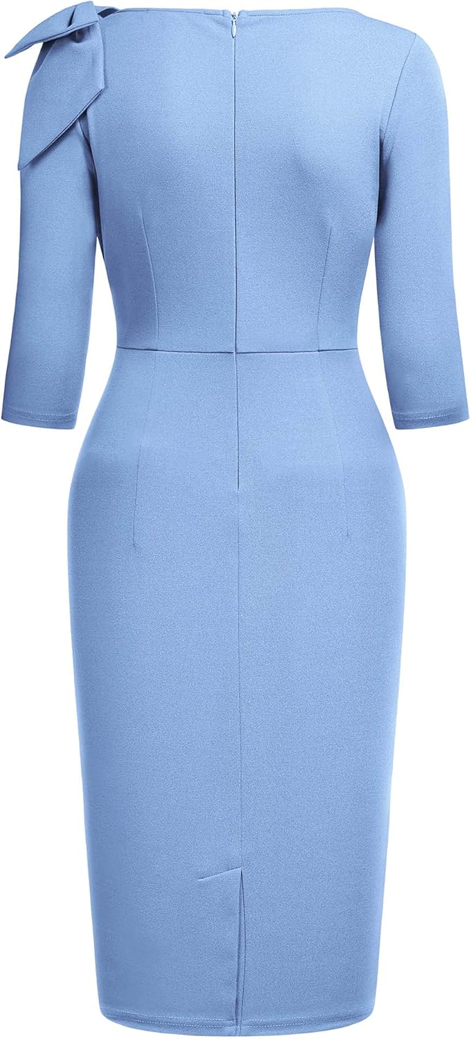 Miusol Women's 1950s Style Bow 2/3 Sleeve Business Pencil Dress - Image 5