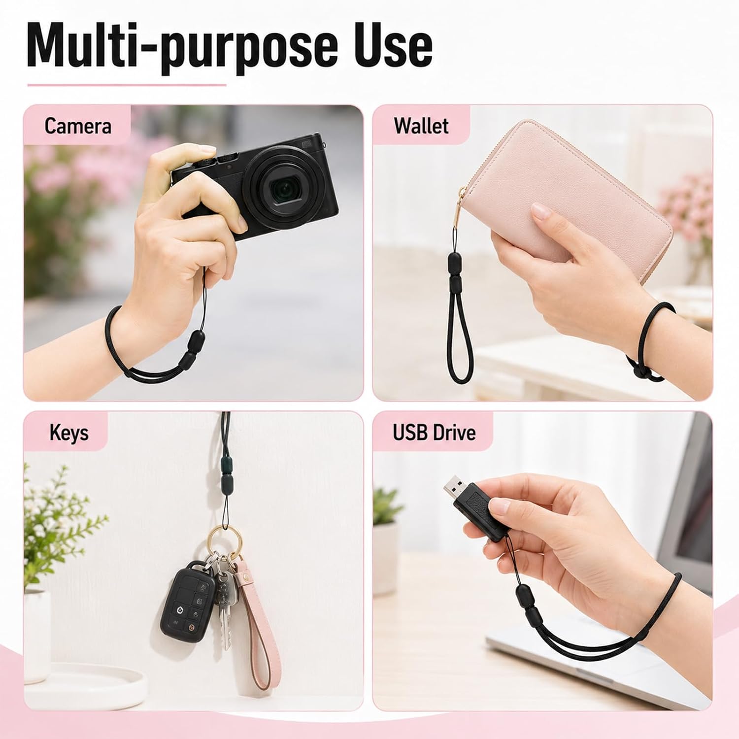 5 Pack Adjustable Black Phone Wrist Strap with 5 Pcs TPU Tether Tabs, Cellphone Wrist Straps, Wrists Strap for Phones Case, Smartphones