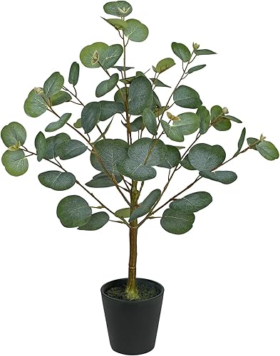 Miniatura 9 de Briful Planta falsa de eucalipto de 15.7 pulgadas en jarrón, tallos de eucalipto realistas en maceta negra, bonita planta de eucalipto sintético