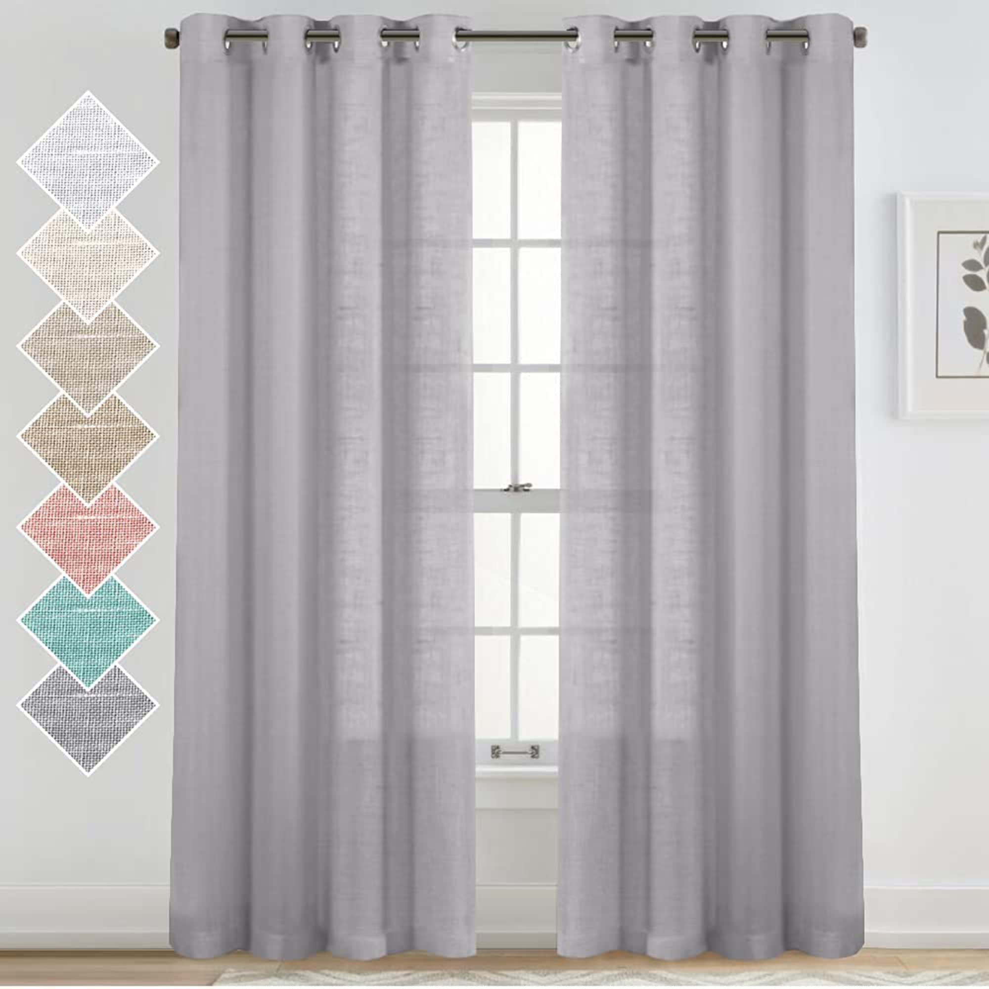 Tende in lino naturale semi trasparenti per soggiorno e camera da letto, confezione da 2 (132 x 213 cm), soluzione elegante per la decorazione della casa