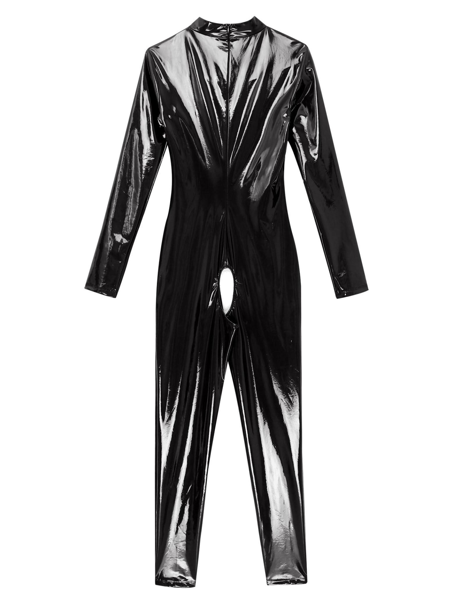 Sxiwei Donna Wetlook Bodysuit Ouvert Pantaloni Latex Catsuit Lucido Pelle Tuta Jumpsuit Maniche Lunghe Hot Pants Lingerie Gogo Abbigliamento Da Club