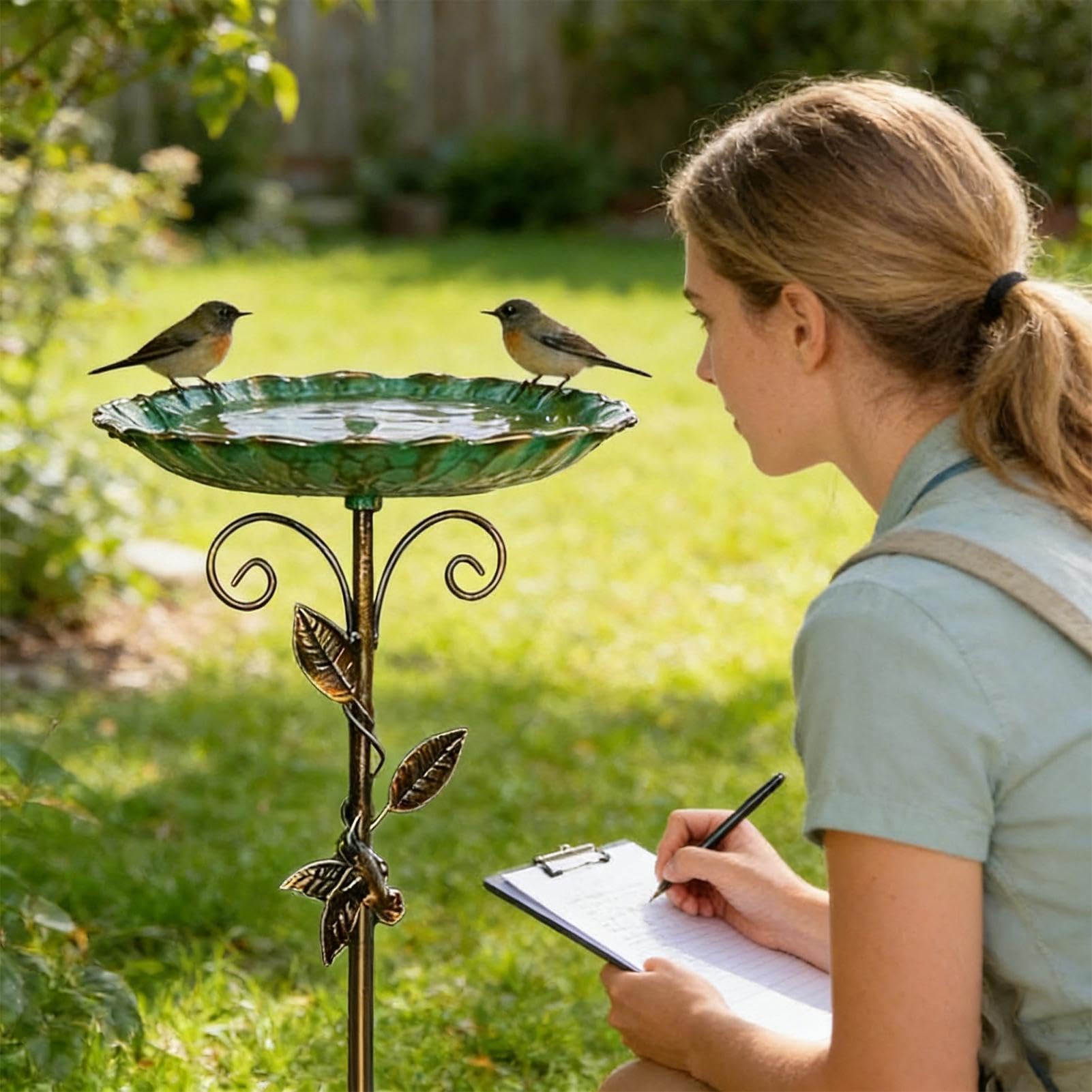 Generisch Bagno per uccelli da esterno – Dispenser di acqua decorativa alto 76,2 cm, abbeveratoio per uccelli con picchetto – per giardino, cortile, terrazza, parco e paesaggio