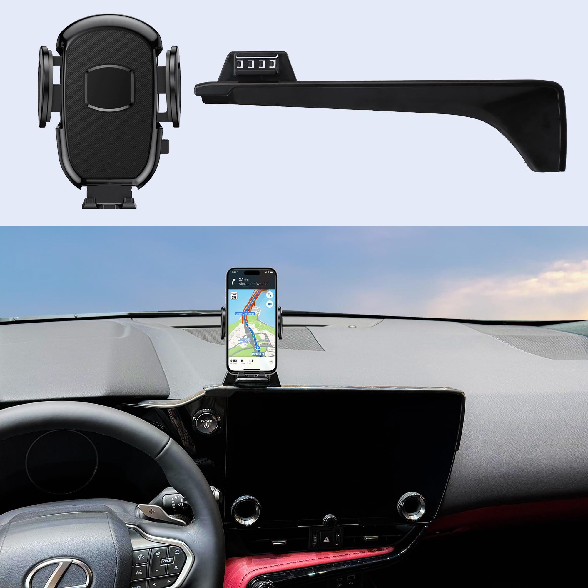 DJXCAR Car Phone Holder Mount Fits for Lexus NX 350/350h/250/450h+ 2022-2024(Only fits for 14-inch Seecrn), Car Dashboard Mount,Thick Cases Friendly Fit for iPhone/Android and All Smartphones
