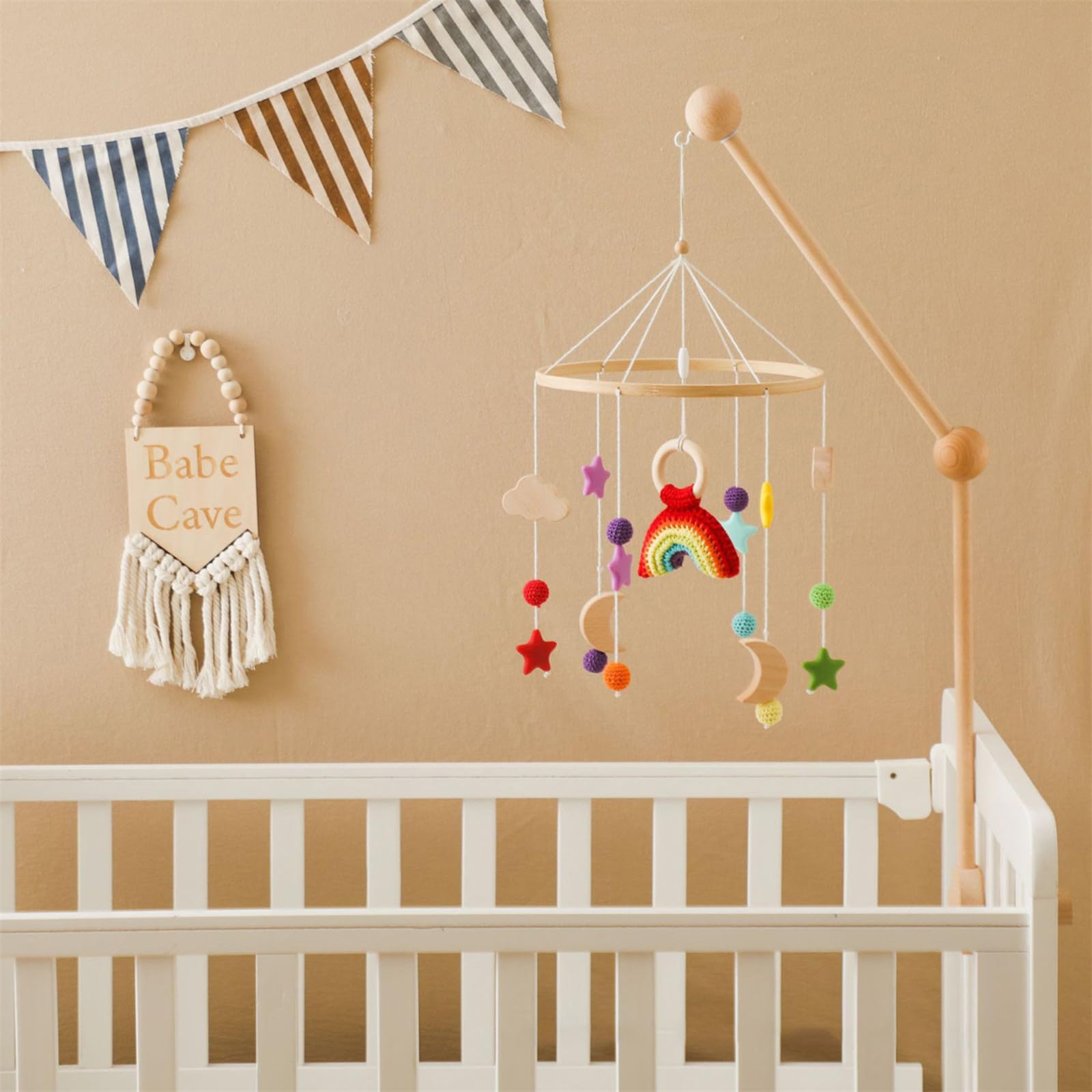 Handgemachtes Mobile Windspiel Mit Sternen - Babybett Dekoration In Orange