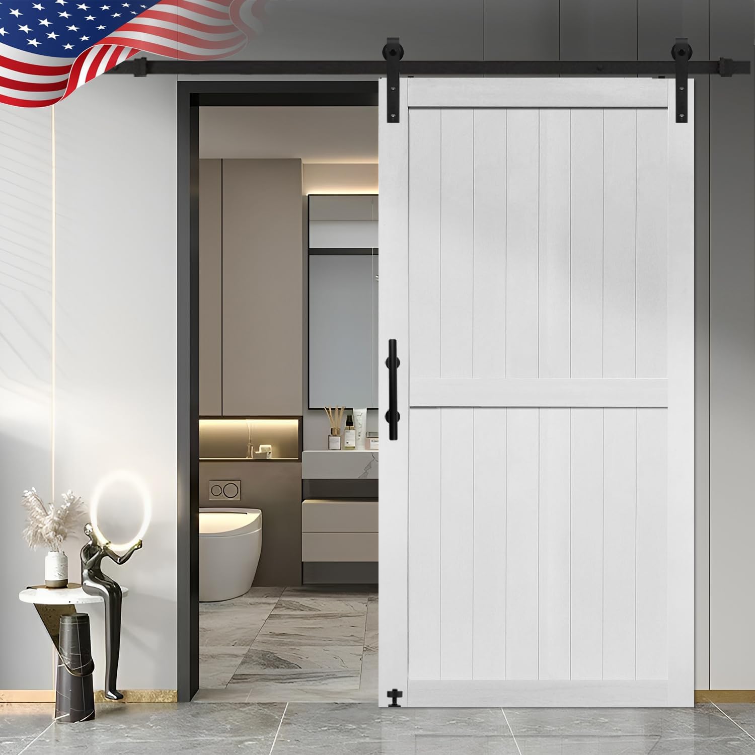 S&Z TOPHAND® 40in x 80in MDF Barn Door with 6.6FT Sliding Door Hardware Kit, Solid Barn Door Slab Covered with Water-Proof PVC Surface