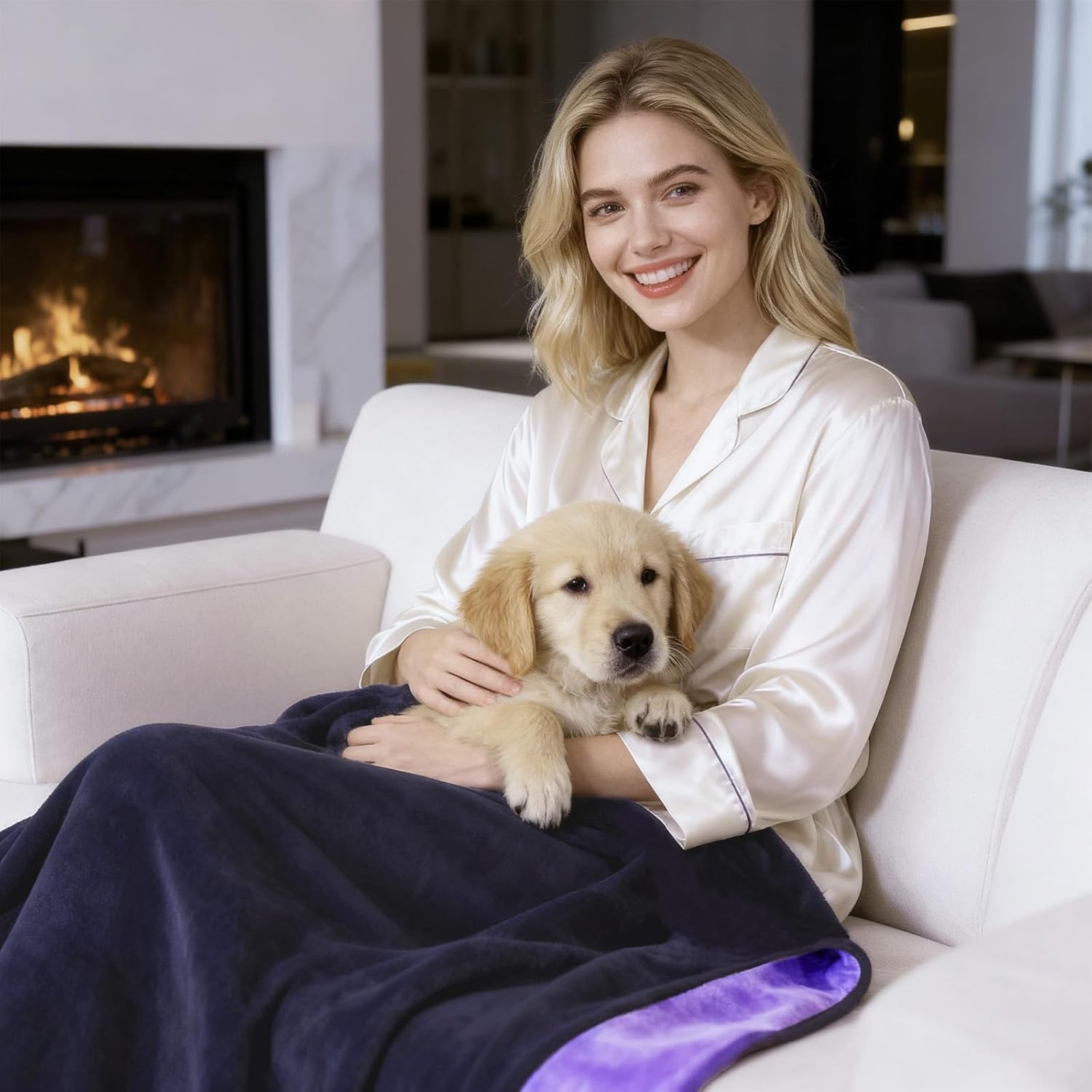 QiyI Waterproof Blanket for Bed Couch Sofa, Small Washable Reversible & Reusable Pet Dog Cat Throw Blanket, Leakproof Stain Resistant Sofa Cover, 40"x60", Dk Purple/Lt Purple - Image 2