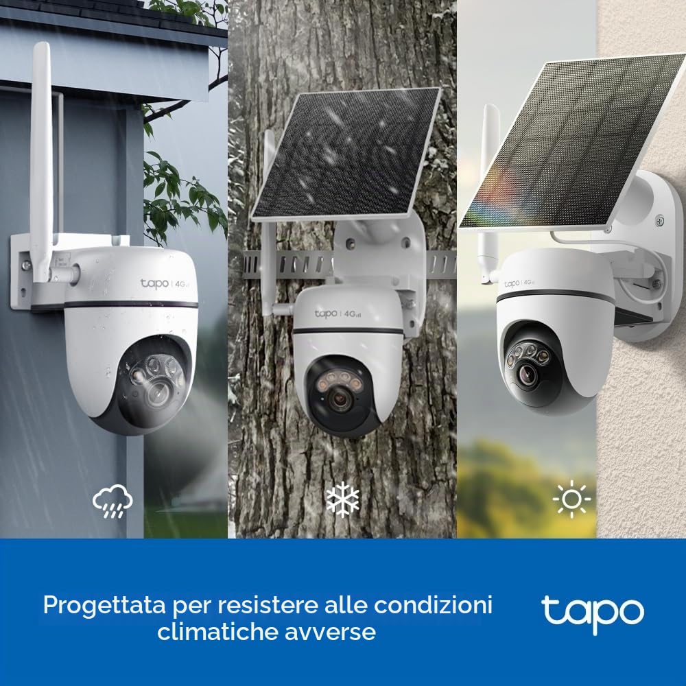 Tapo C615G KIT 2K 3MP Telecamera di sicurezza solare per esterni wireless, telecamera di sicurezza 4G con slot SIM, telecamera esterna a colori per visione notturna, rilevamento AI, IP65, nessun hub