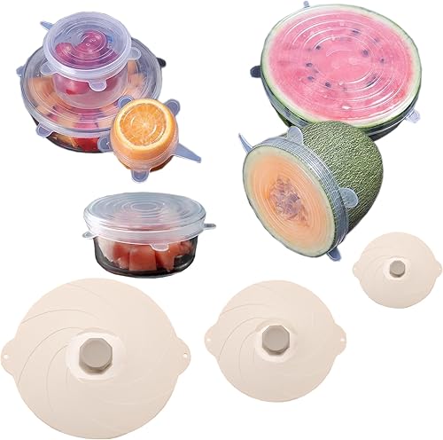 3 tapas de silicona para almacenamiento de alimentos para microondas, 6 tapas elásticas reutilizables con succión para almacenamiento de alimentos