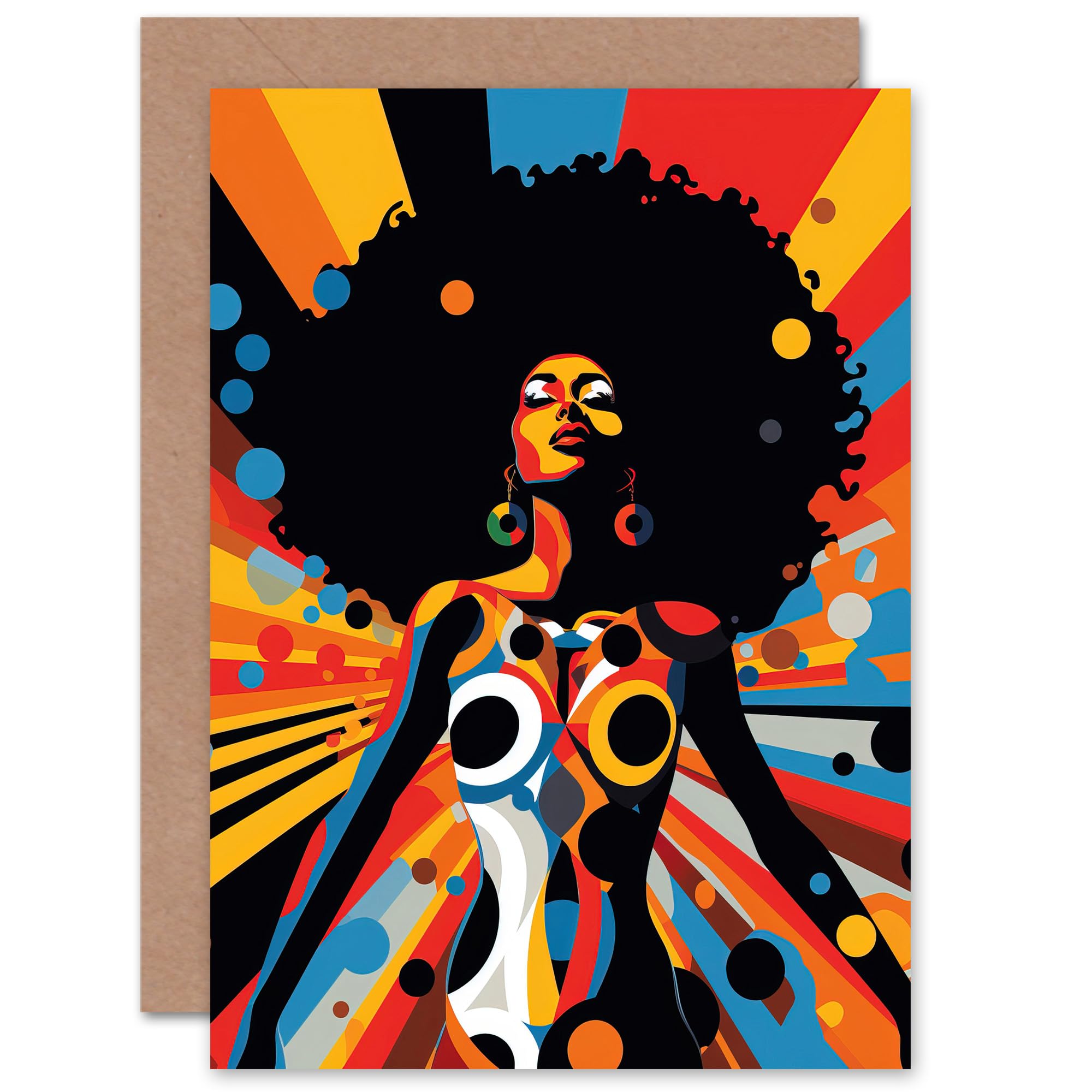 Artery8 Afro Caribbean Woman Rainbow Modern Matriarch Bold for Wife Her Mum Sister Daughter Mom Gran Nan Birthday Thank You Congrats Blank Art Greeting Card