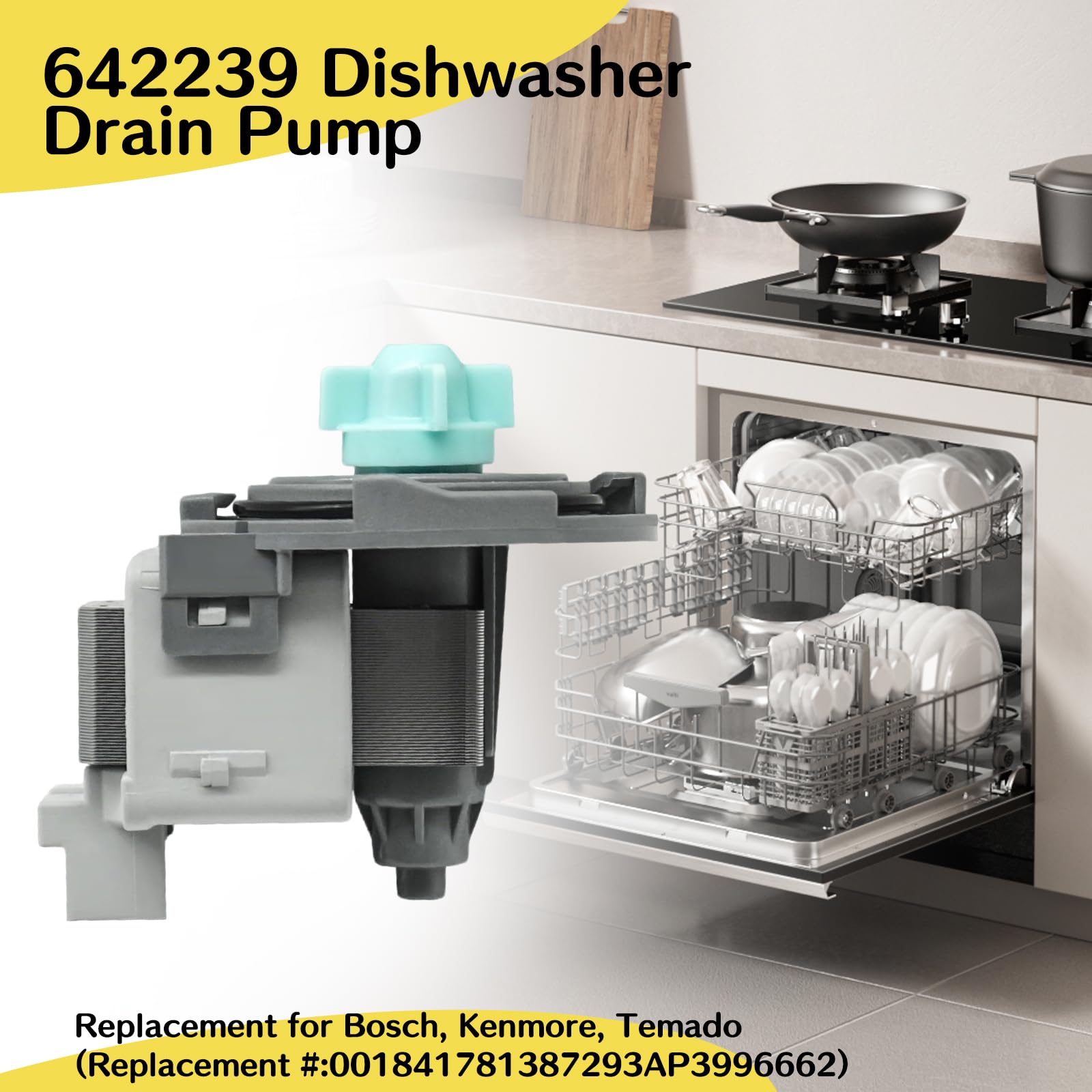 642239 - Bomba de drenaje para lavavajillas, repuesto para Bosch Kenmore Thermador (sustituye a 00184178 1387293 AP3996662)